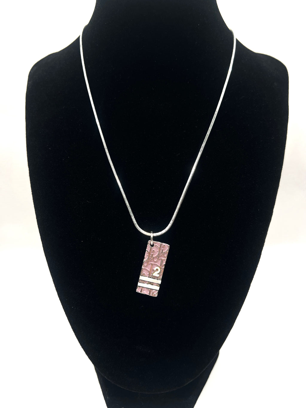 Vintage Dior Pink Enamel Monogram Pendant Necklace