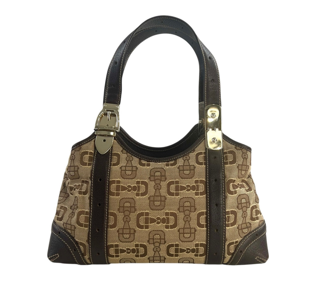Gucci Horsebit Monogram Canvas & Leather Shoulder Bag