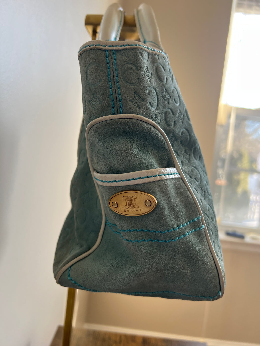 Celine Blue Suede Monogram Handbag