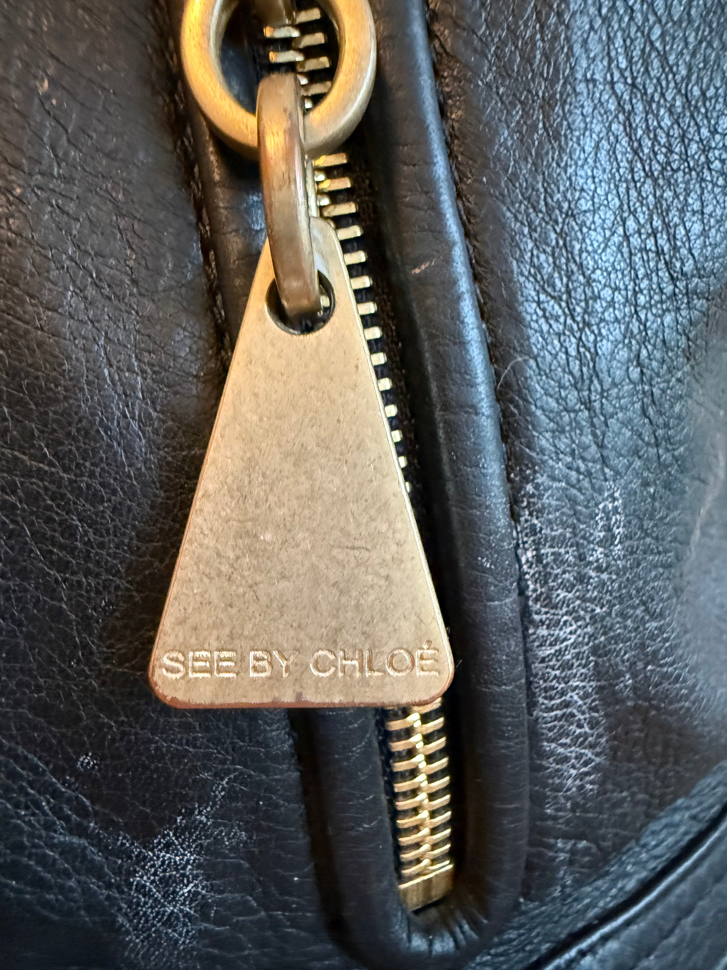 See by Chloé black pebbled leather Bucket/Satchel bag