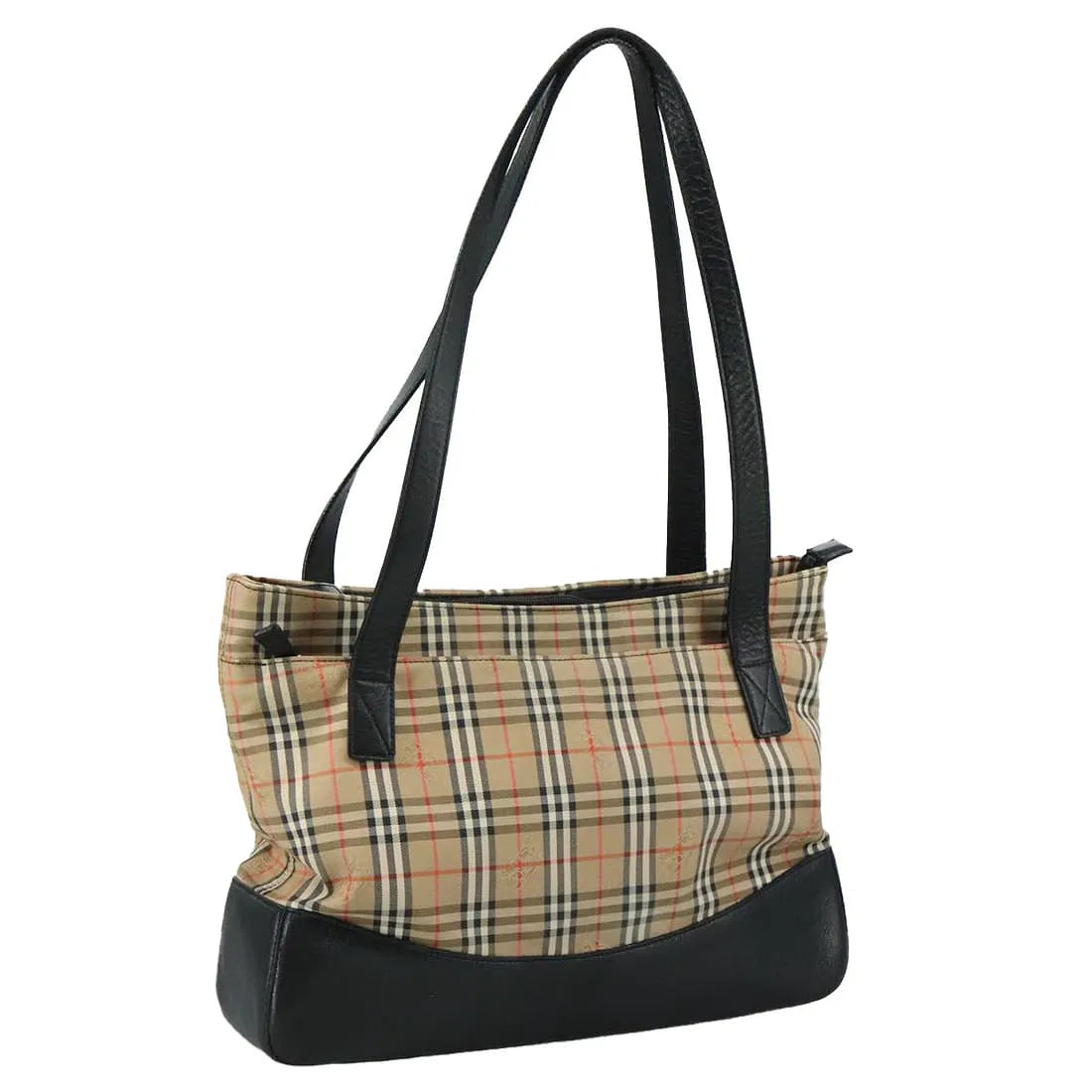 Burberry Nova Check Canvas Tote with Black Leather Trim