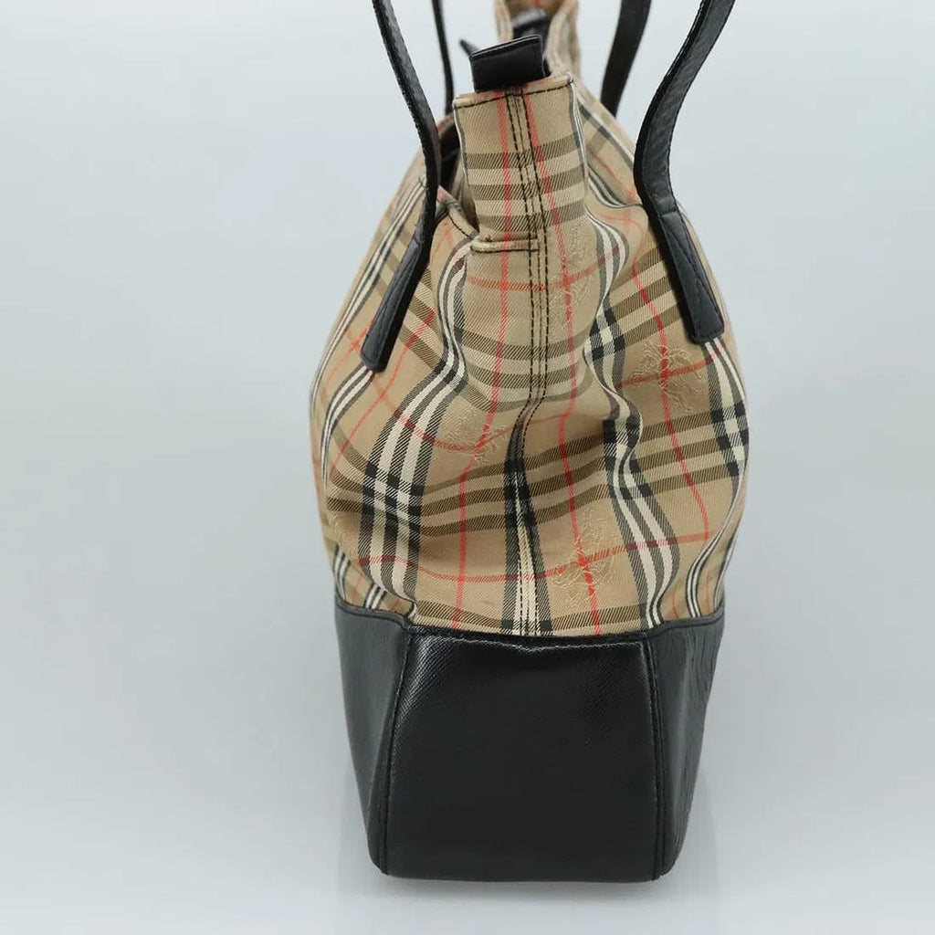 Burberry Nova Check Canvas Tote with Black Leather Trim