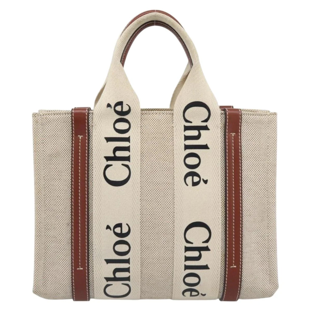 Chloe Woody Small Tote — Canvas & Leather, Signature Jacquard Straps