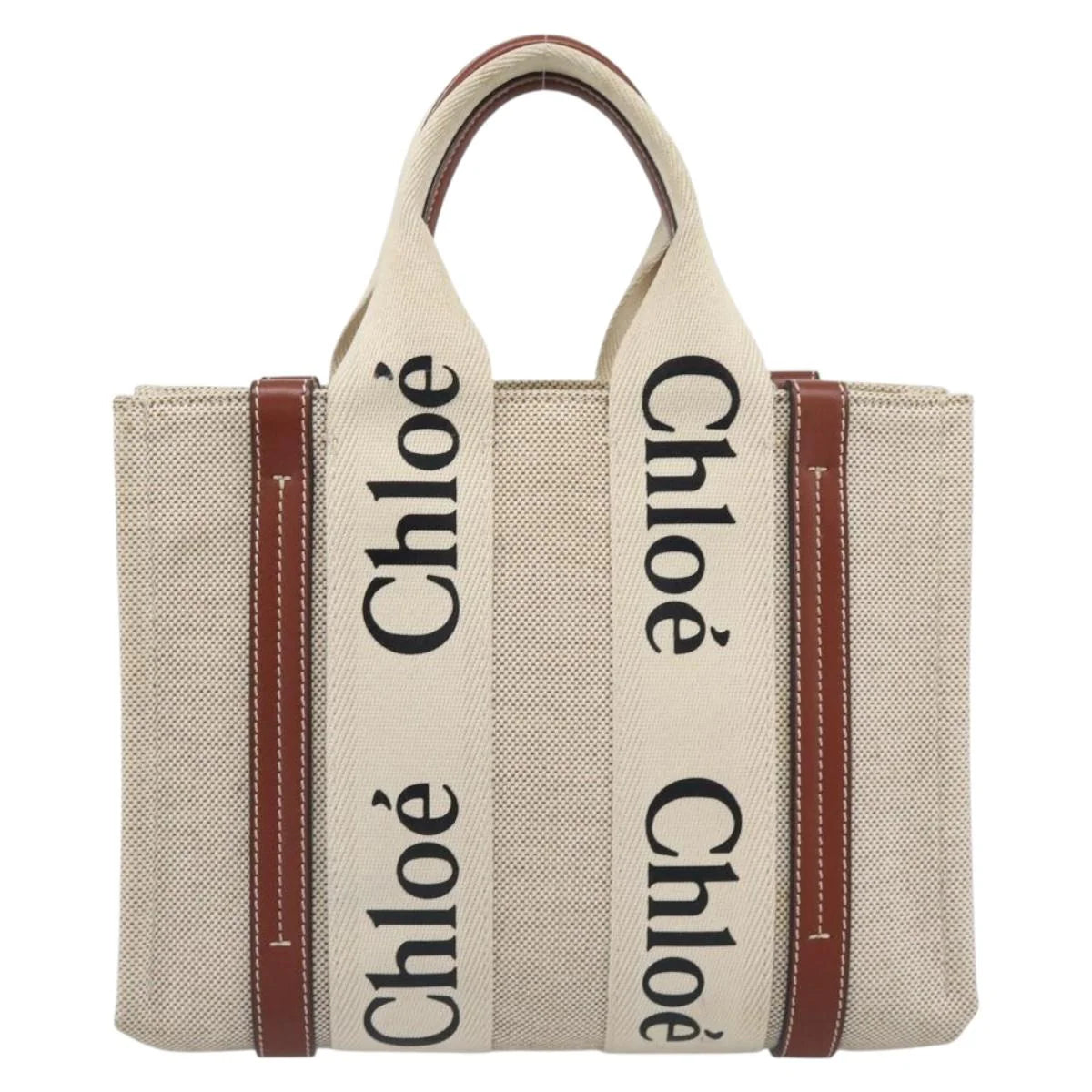 Chloe Woody Small Tote — Canvas & Leather, Signature Jacquard Straps