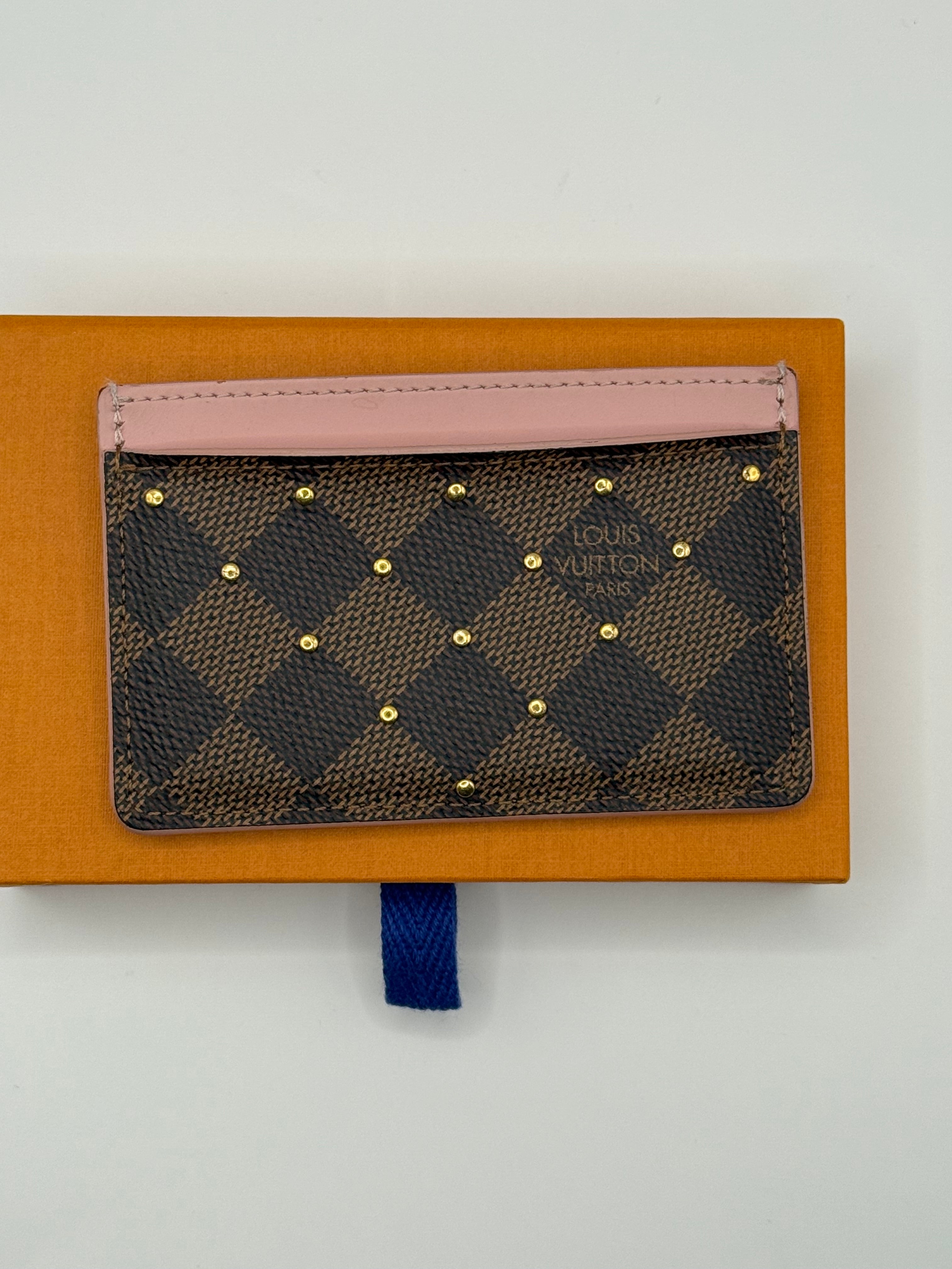 Louis Vuitton Damier Ebene Studded Card Holder – Pink Trim (2019 CA3119)