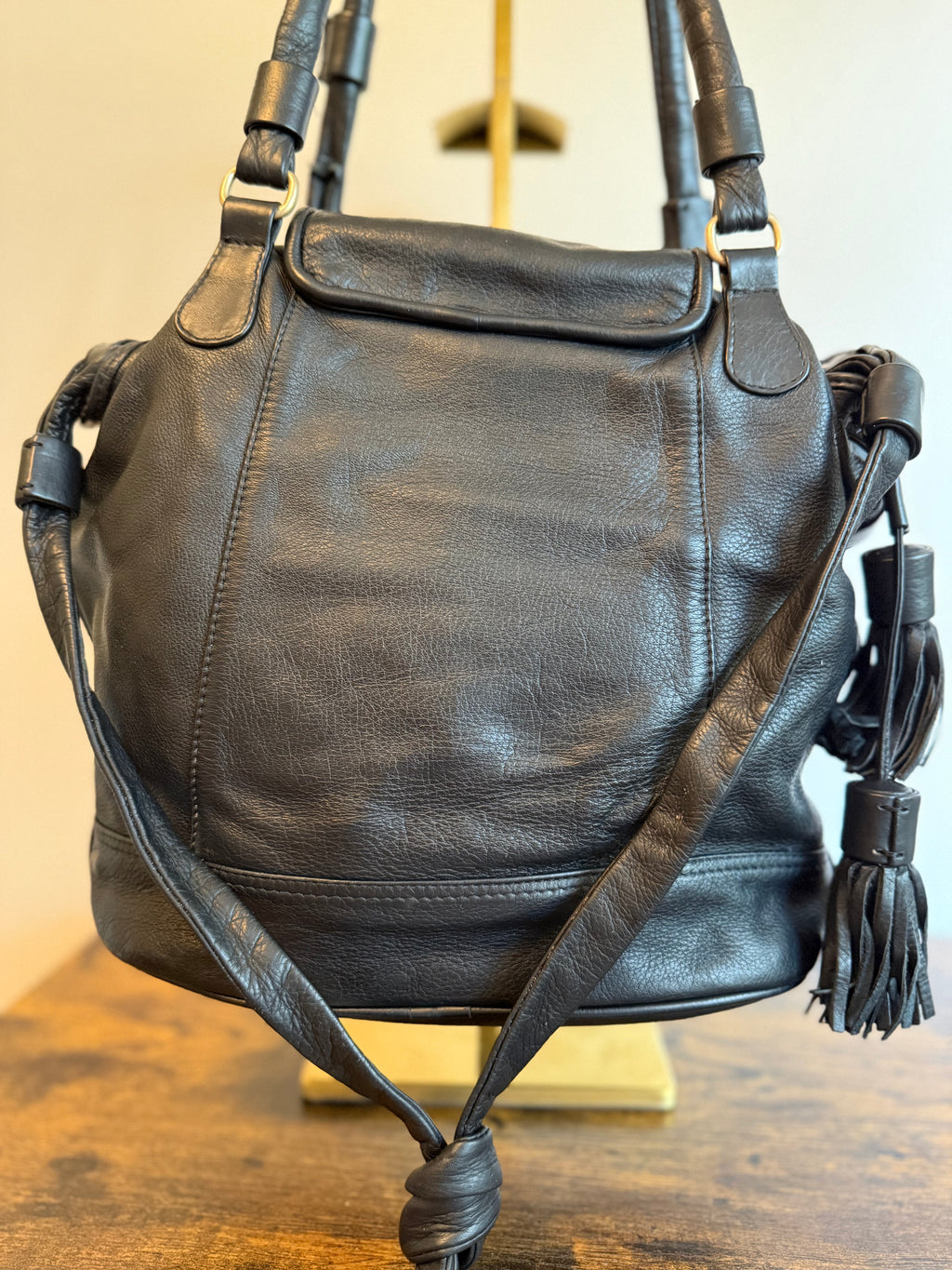See by Chloé black pebbled leather Bucket/Satchel bag