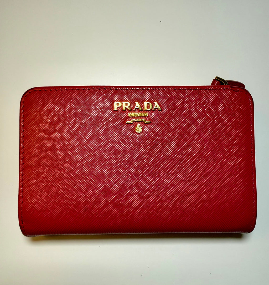 Prada Saffiano Metal Wallet in Peonia (Pink-Red)