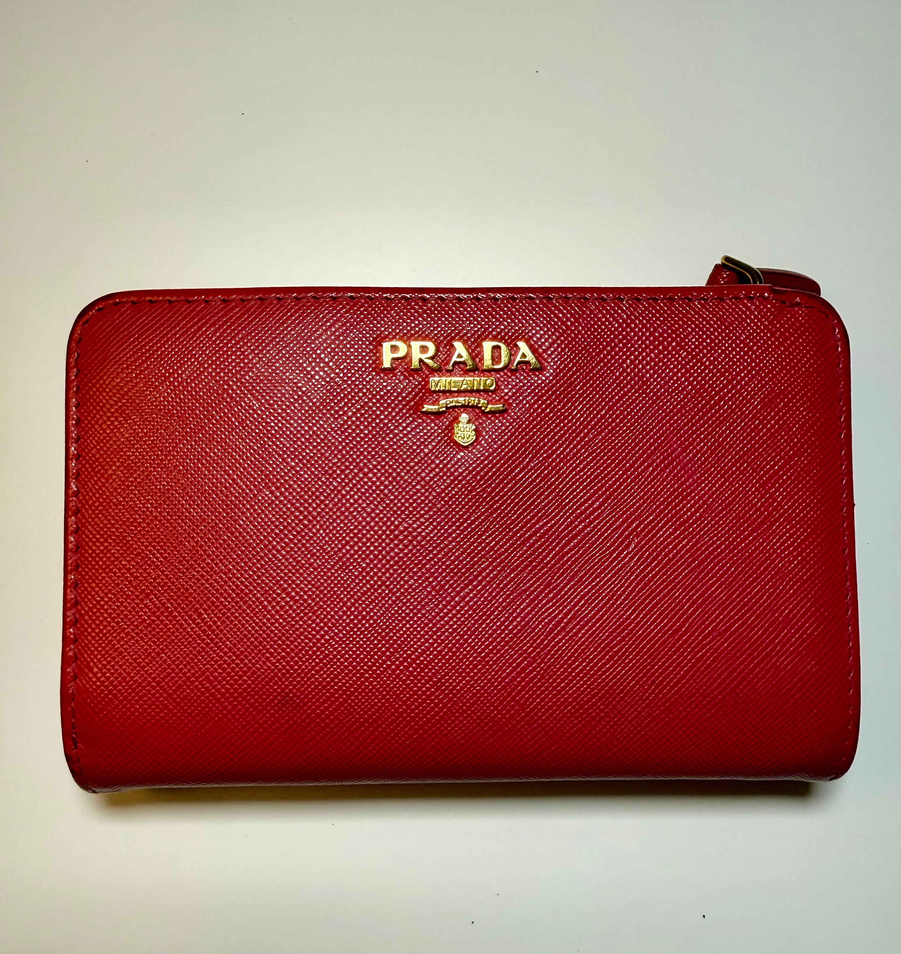 Prada Saffiano Metal Wallet in Peonia (Pink-Red)