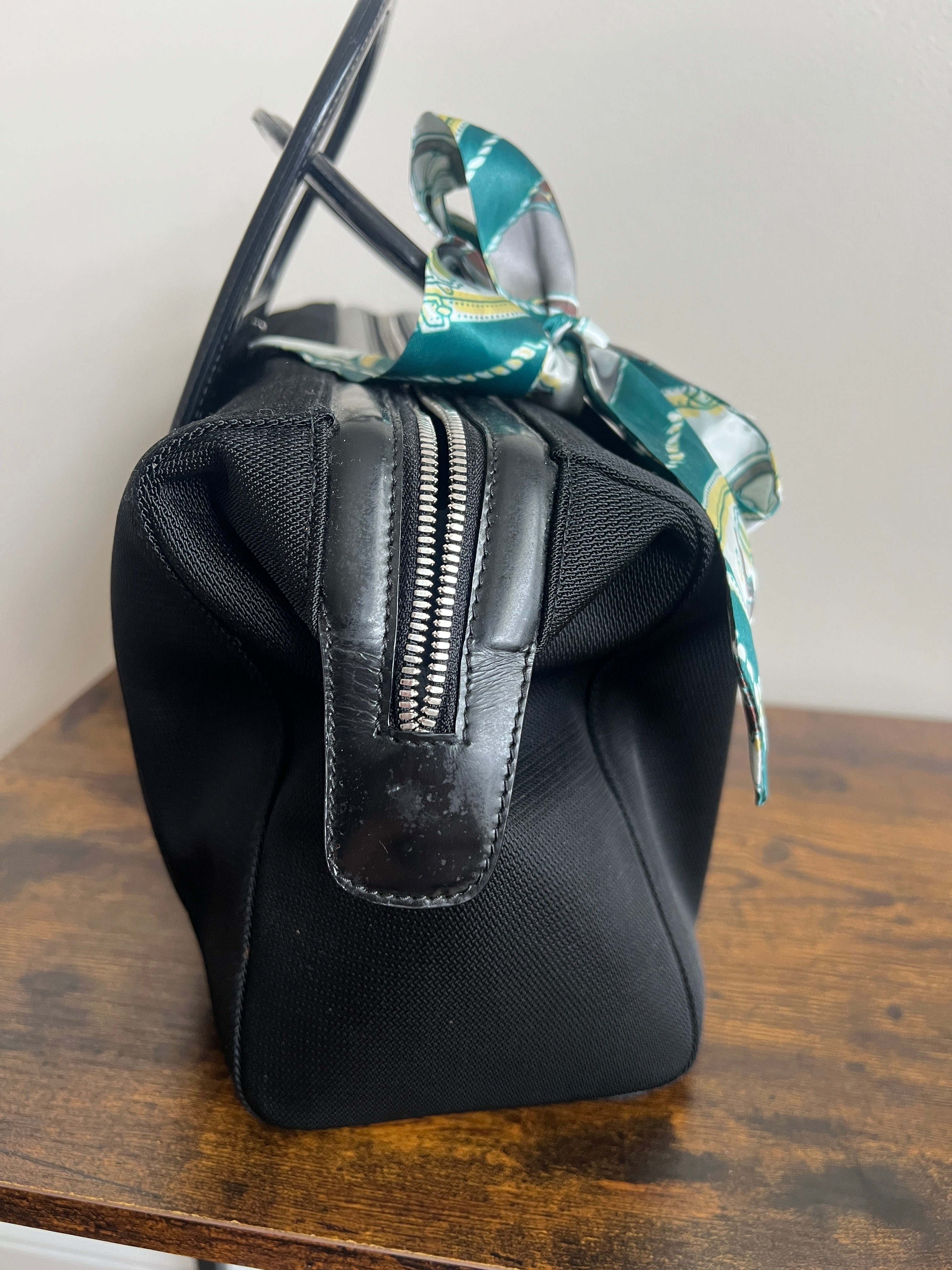 Ferragamo Patent Leather & Nylon Structured Top-Handle Tote – Black