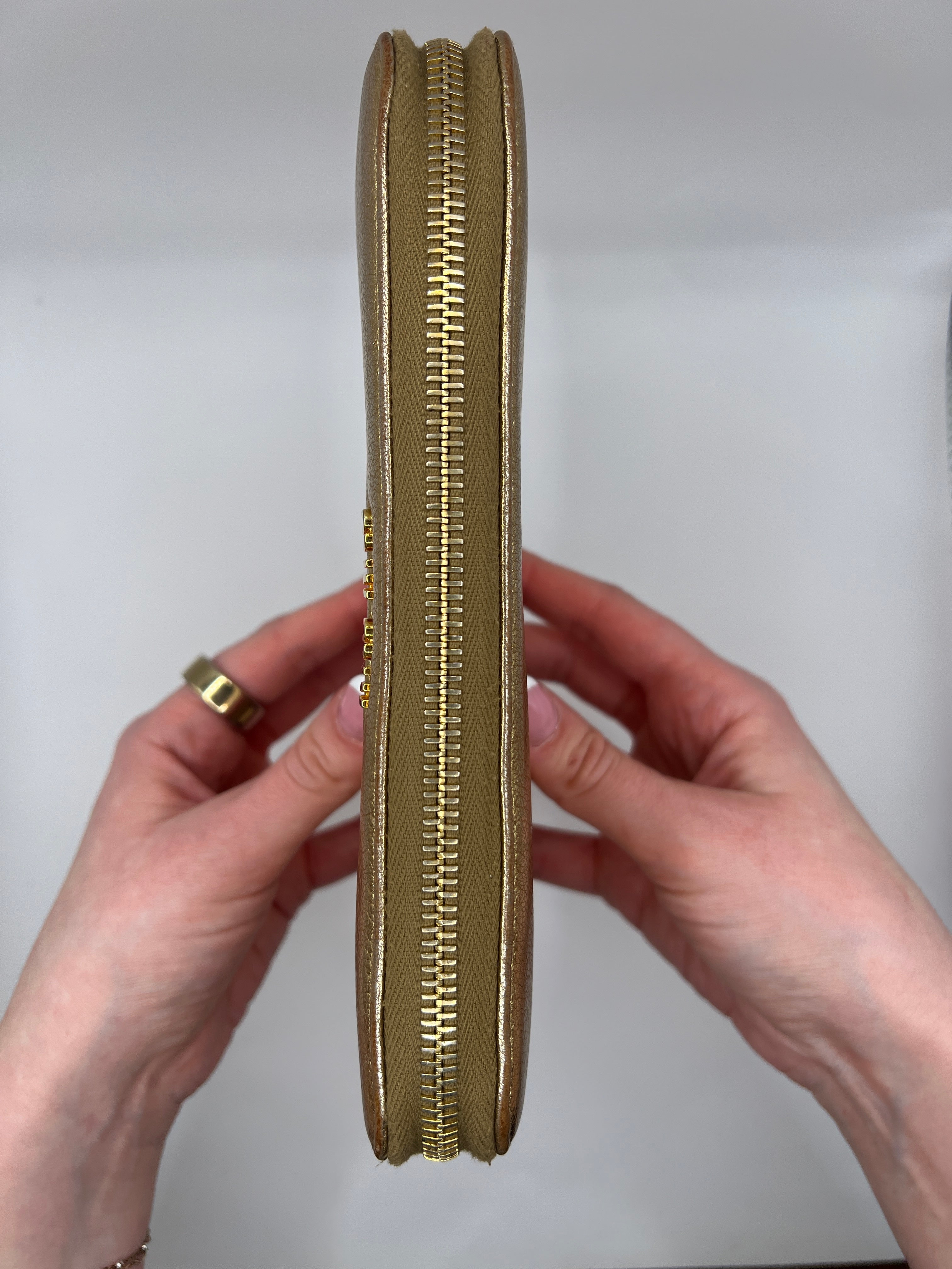 Miu Miu Gold Metallic Zip-Around Wallet