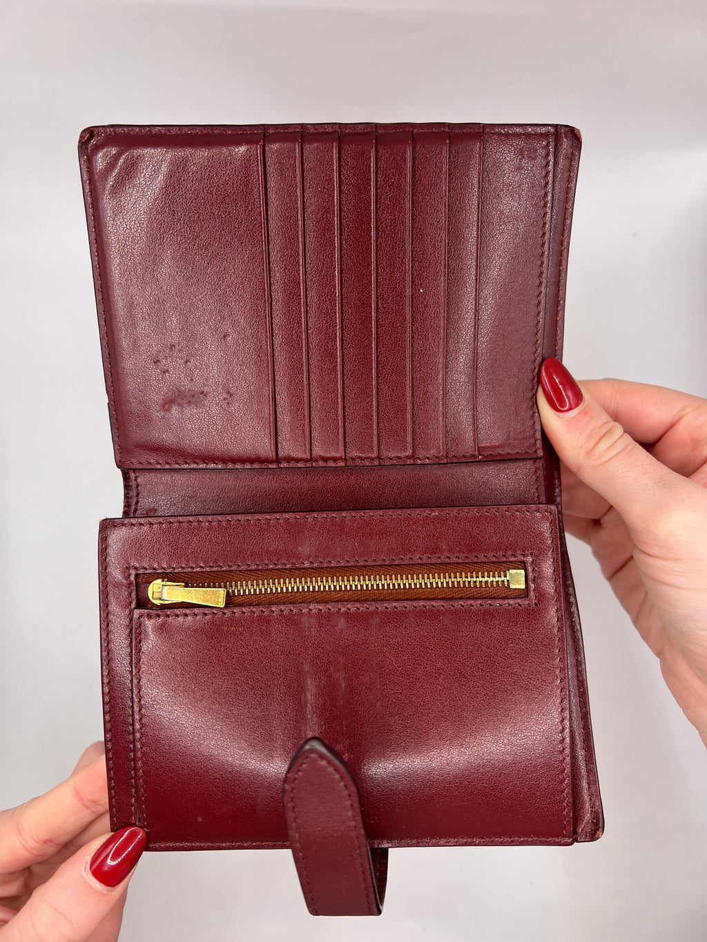 Celine Red Pebbled Leather Compact Wallet