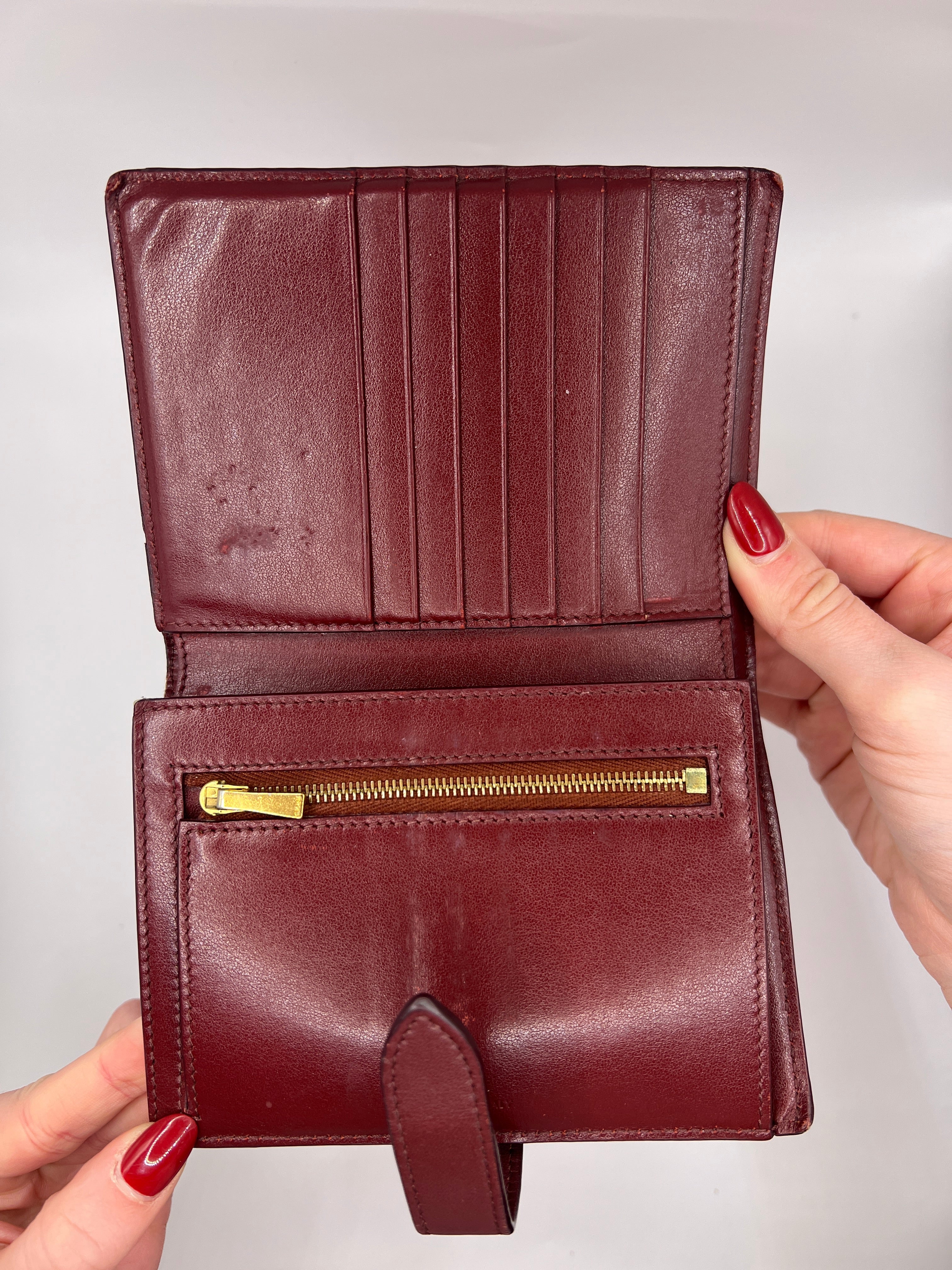 Celine Red Pebbled Leather Compact Wallet