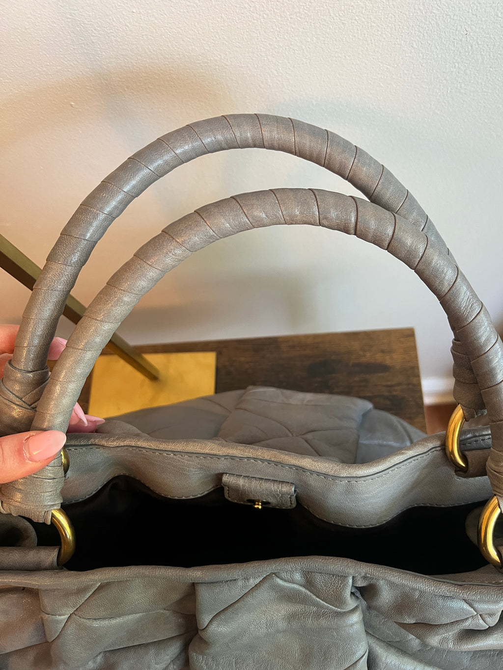 Miu Miu Grey Matelassé Leather Shoulder Bag
