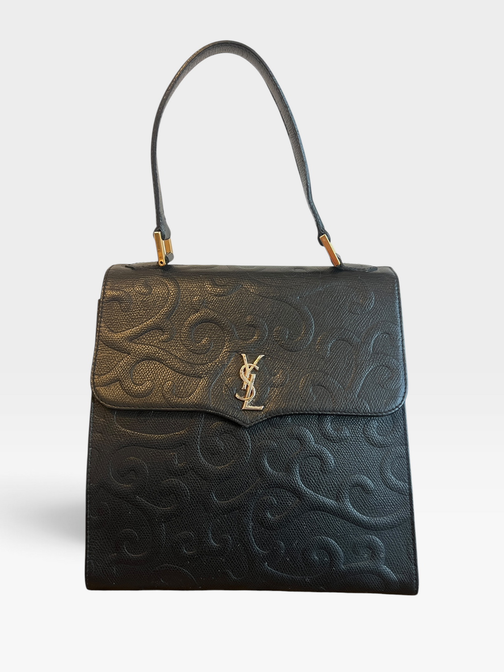 Vintage Yves Saint Laurent Embossed Leather Top Handle Bag – Black