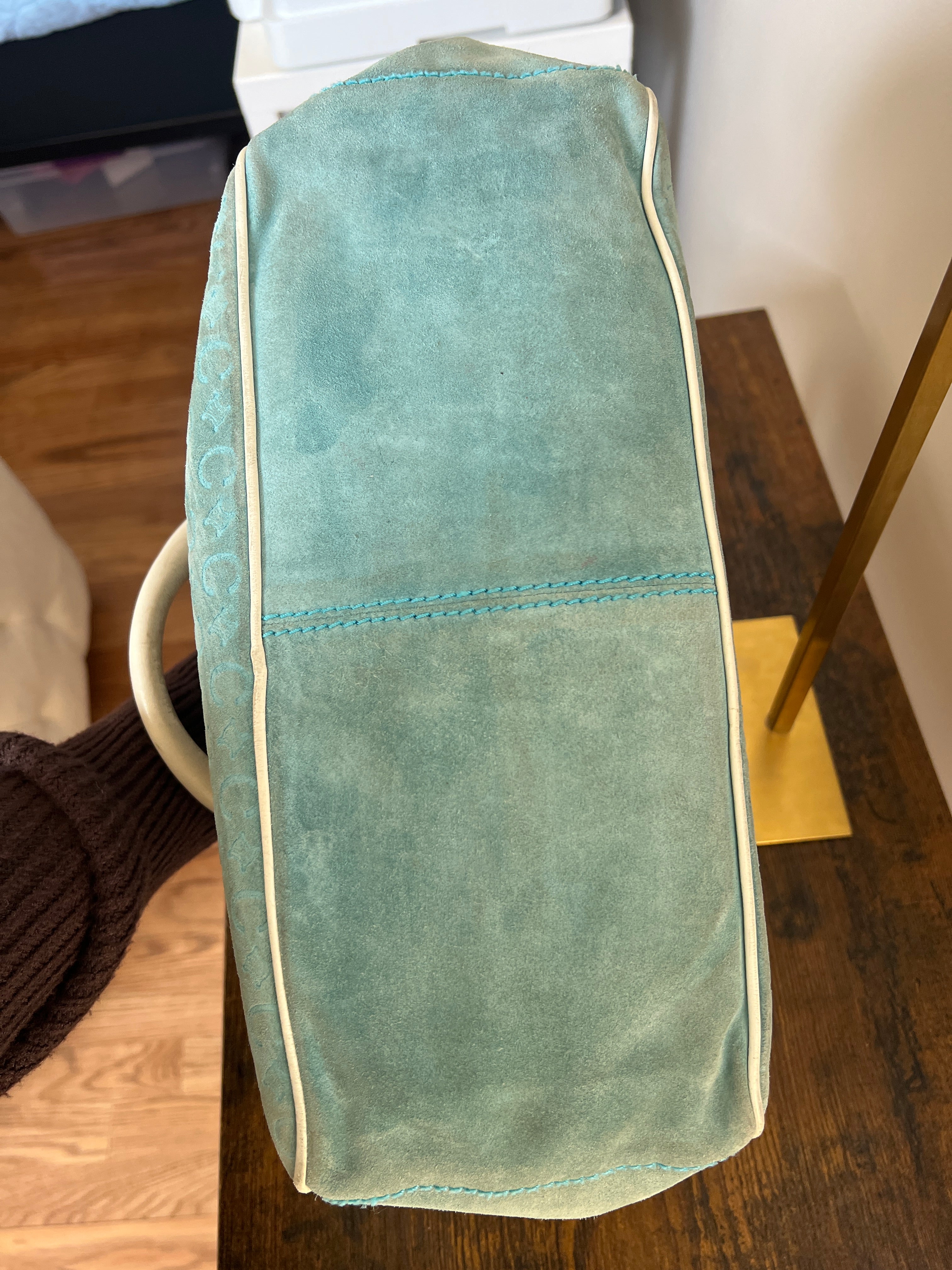 Celine Blue Suede Monogram Handbag