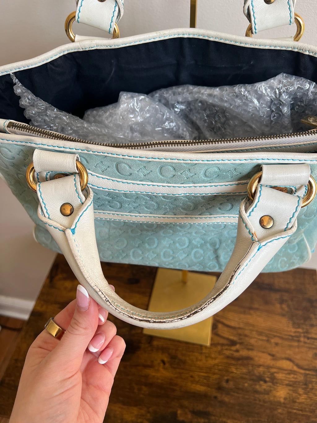 Celine Blue Suede Monogram Handbag