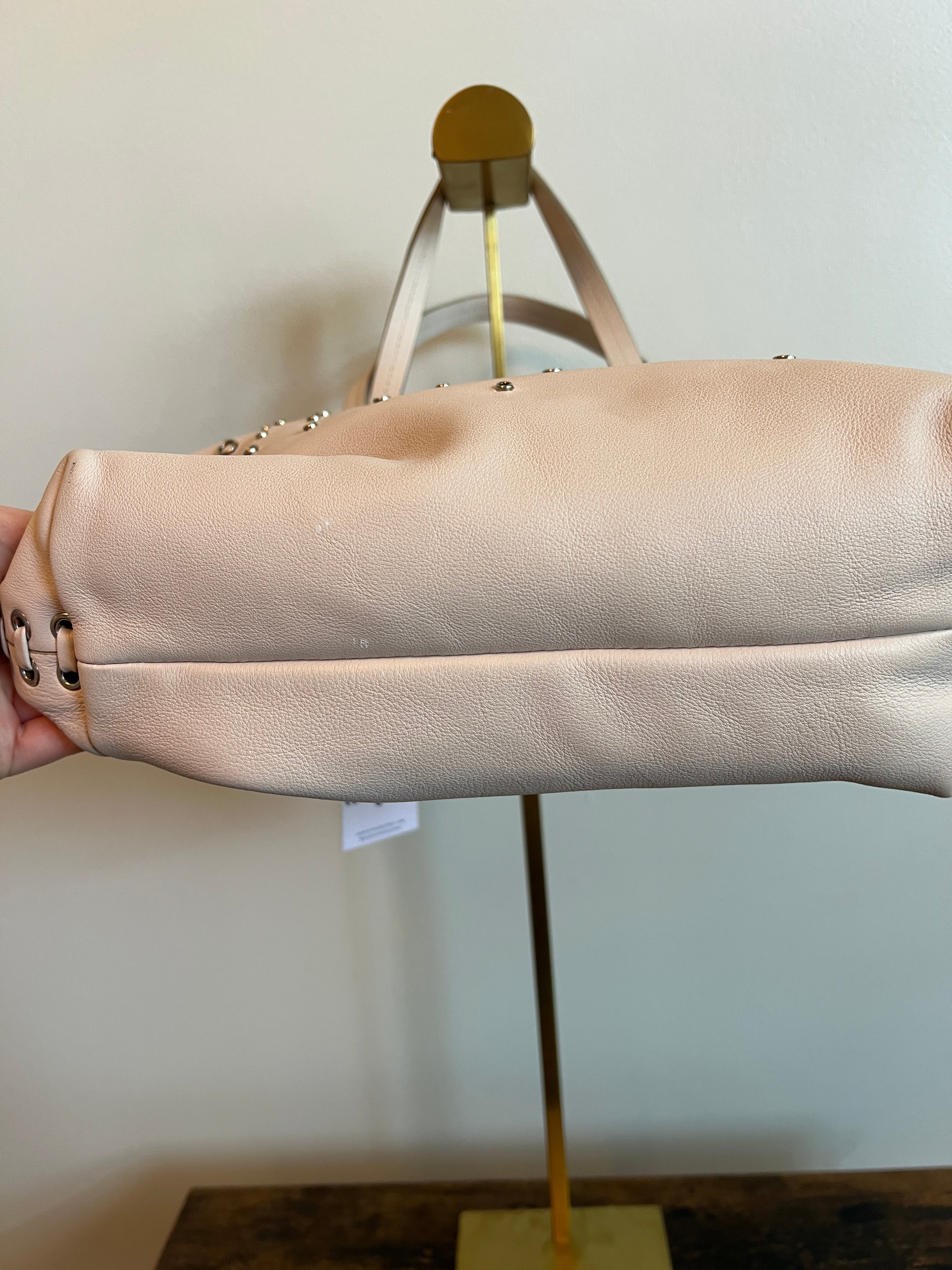 Salvatore Ferragamo Blush Gancini Studded Leather Tote Bag