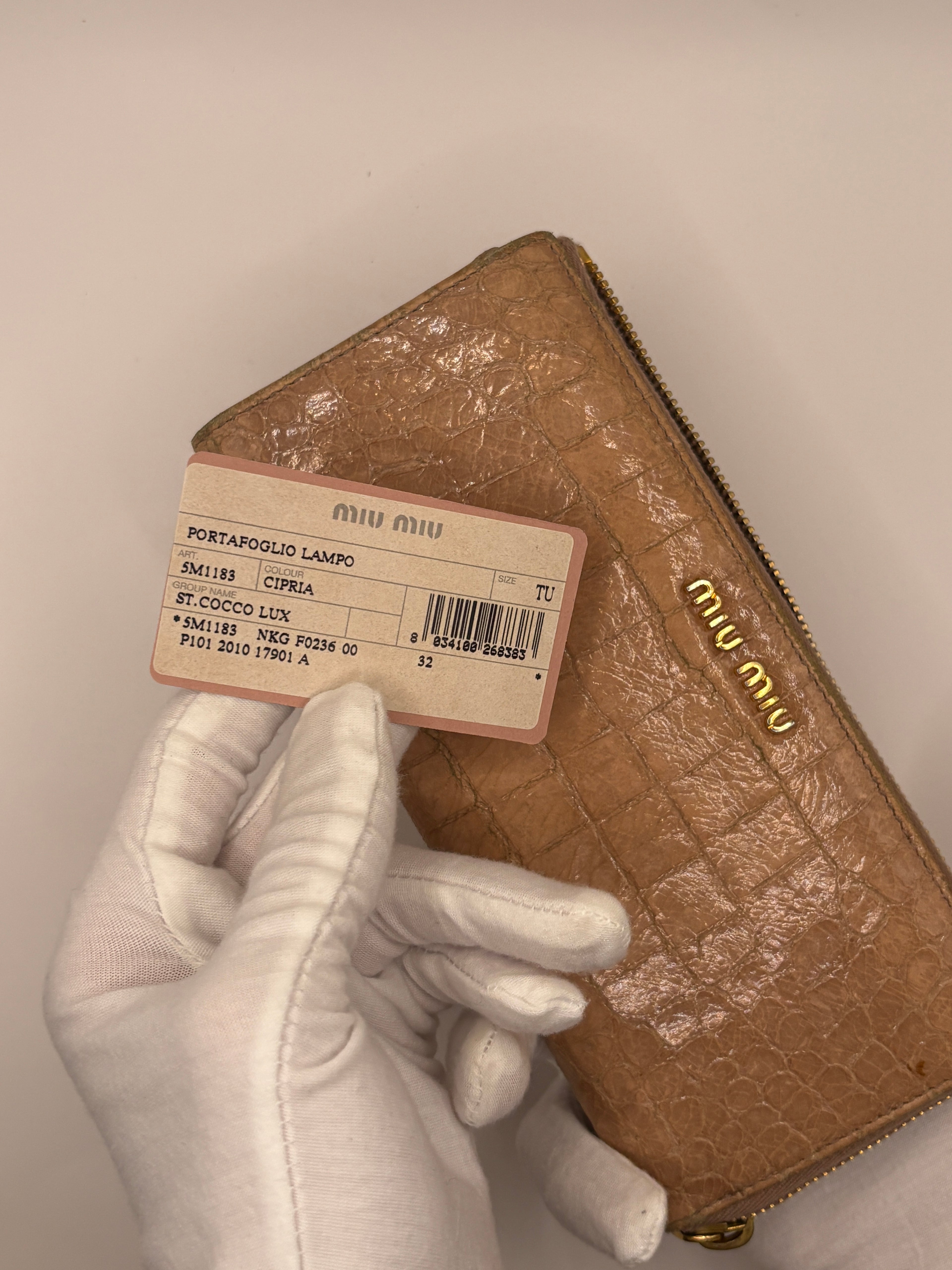 Miu Miu Zip-around Croc-embossed Wallet