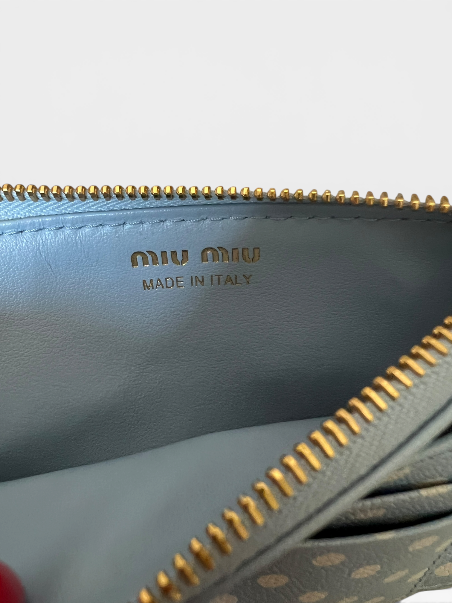 Miu Miu Polka Dot Leather Zip Card Holder – Light Blue