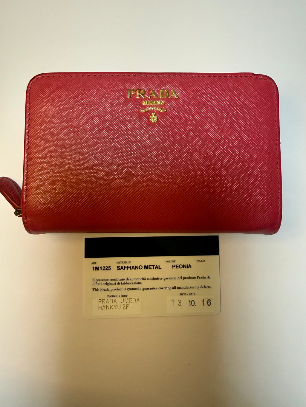 Prada Saffiano Metal Wallet in Peonia (Pink-Red)