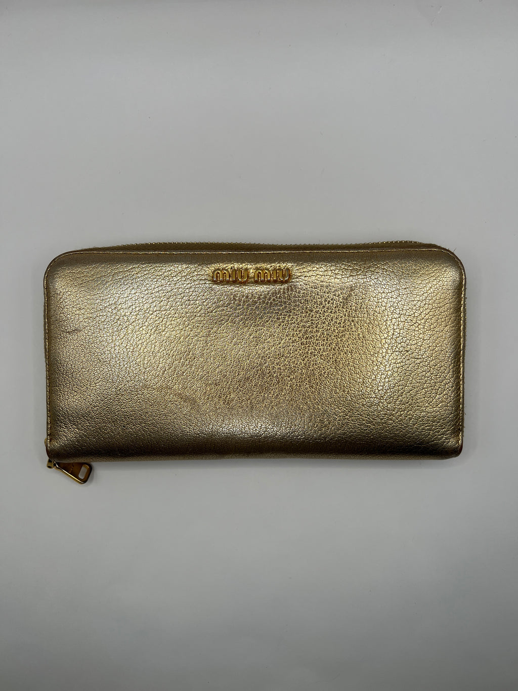 Miu Miu Gold Metallic Zip-Around Wallet