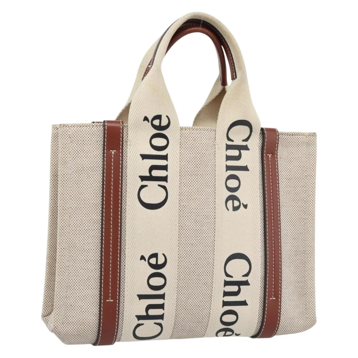 Chloe Woody Small Tote — Canvas & Leather, Signature Jacquard Straps