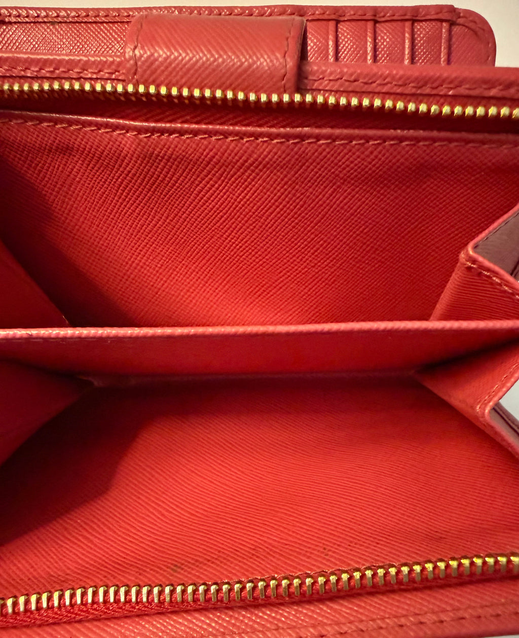 Prada Saffiano Metal Wallet in Peonia (Pink-Red)