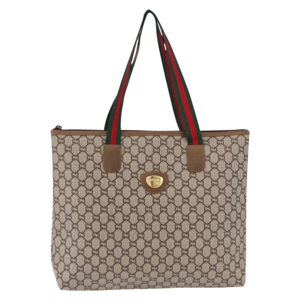 Gucci GG Plus Canvas Tote — Web Handles, Gold Hardware