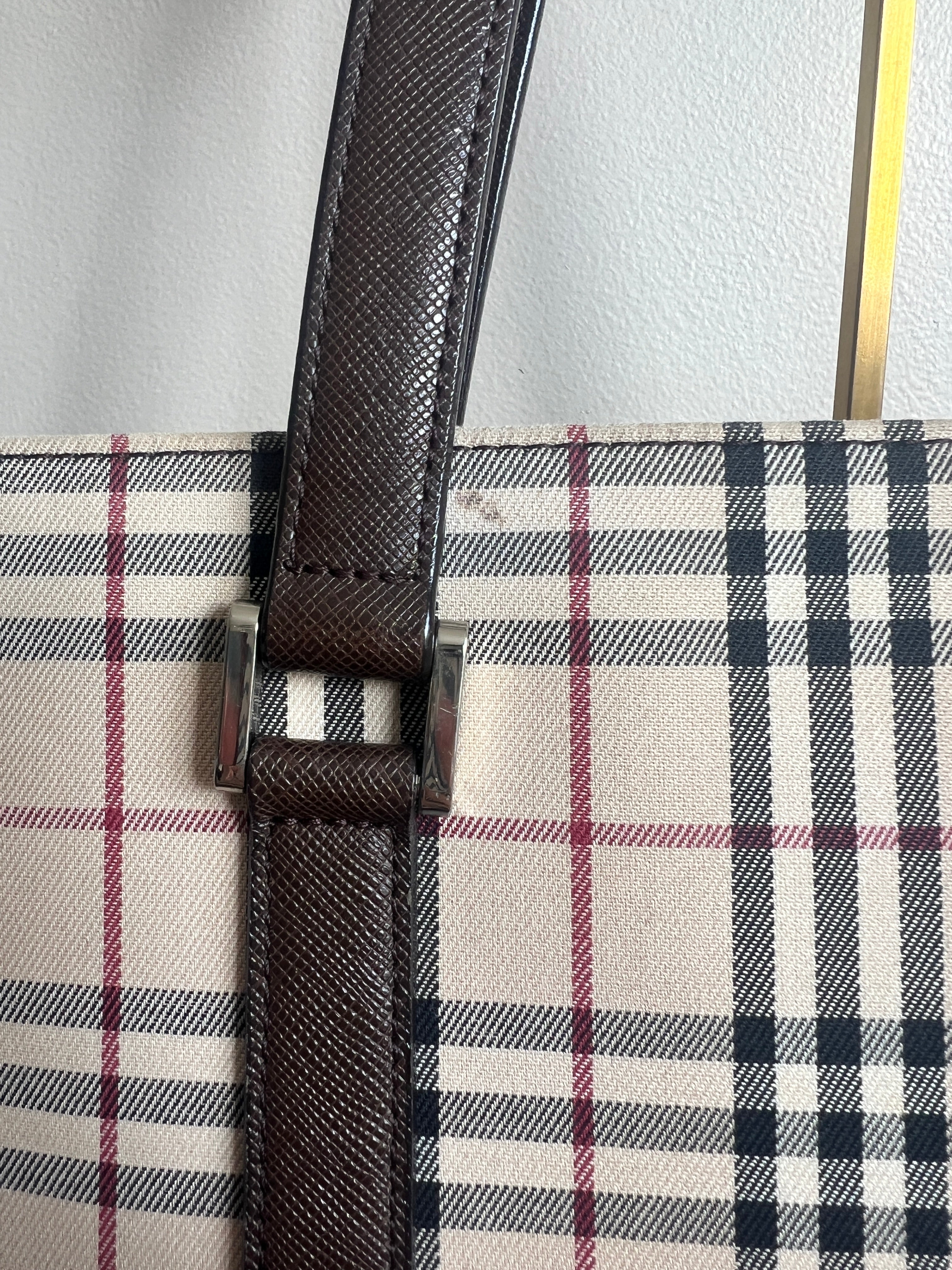 Burberry Vintage Nova Check Canvas Tote Bag - Brown leather