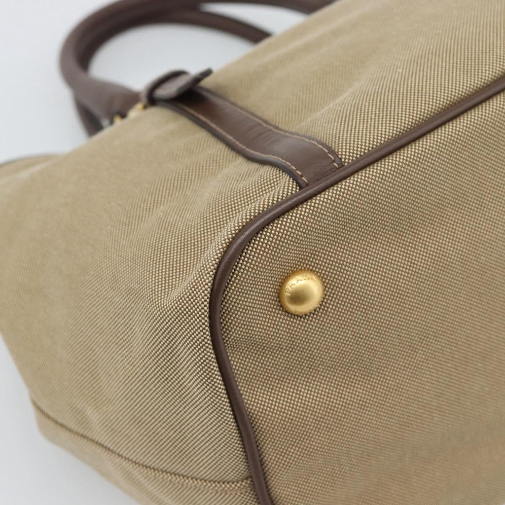Prada Canapa Jacquard Logo Tote — Khaki Canvas, Brown Leather Trim