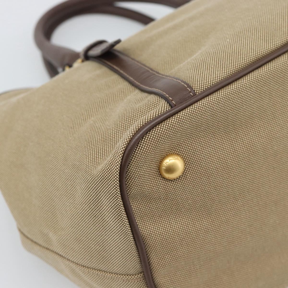 Prada Canapa Jacquard Logo Tote — Khaki Canvas, Brown Leather Trim
