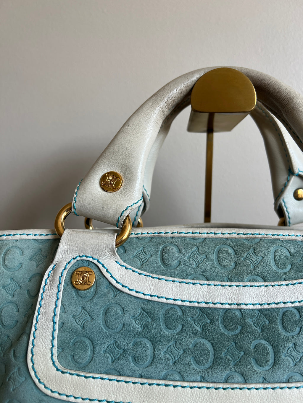 Celine Blue Suede Monogram Handbag