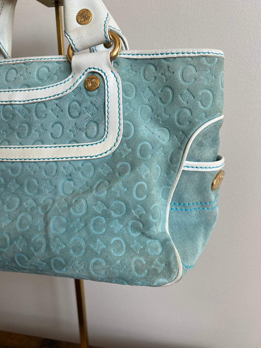 Celine Blue Suede Monogram Handbag