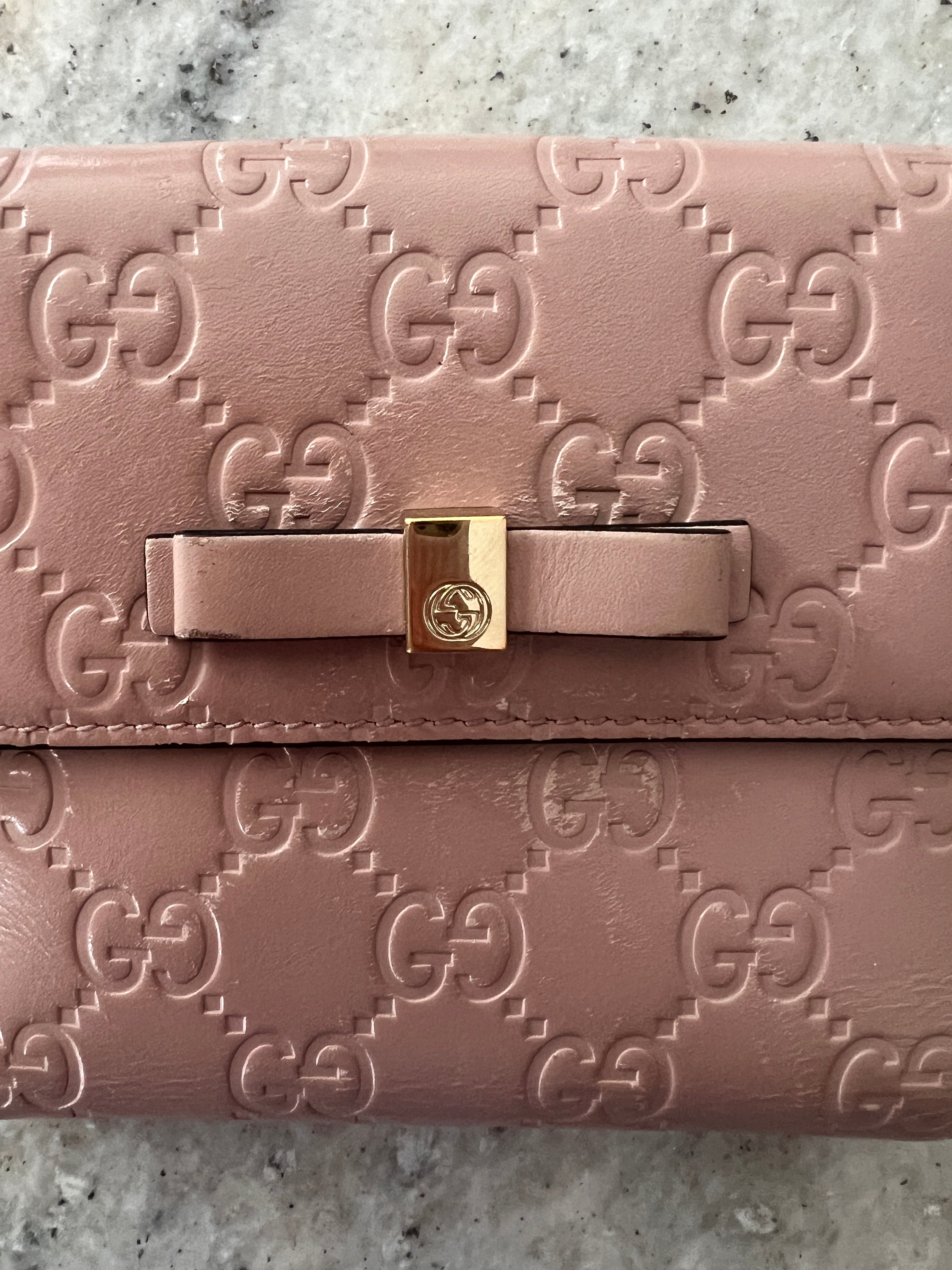 Gucci Guccissima Bow French Wallet – Dusty Pink