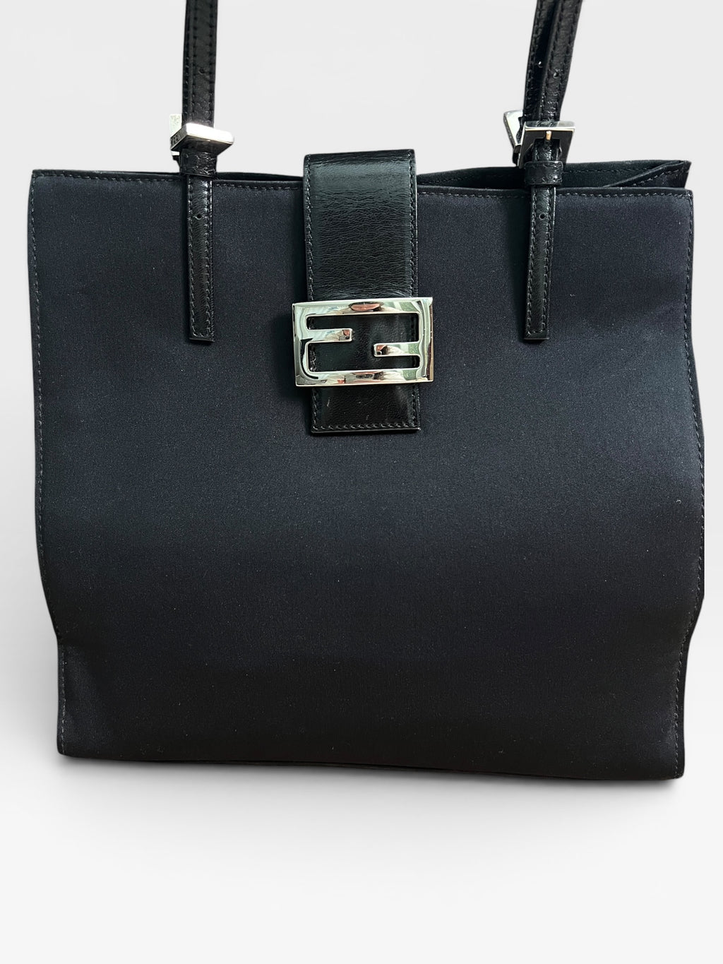 Vintage Fendi Black Nylon Zucca Buckle Tote