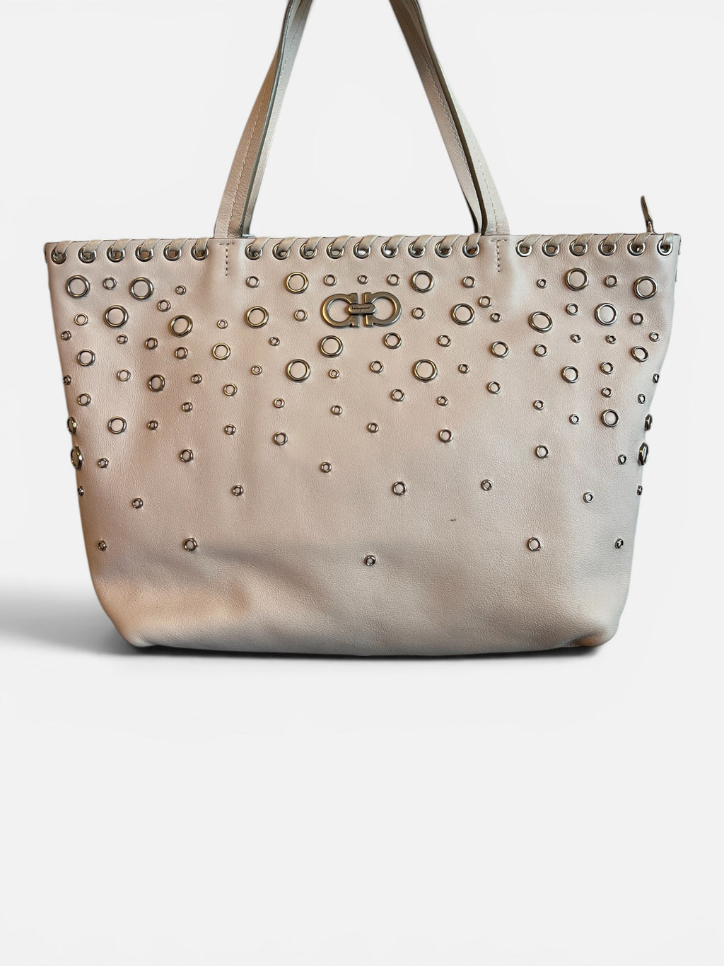 Salvatore Ferragamo Blush Gancini Studded Leather Tote Bag