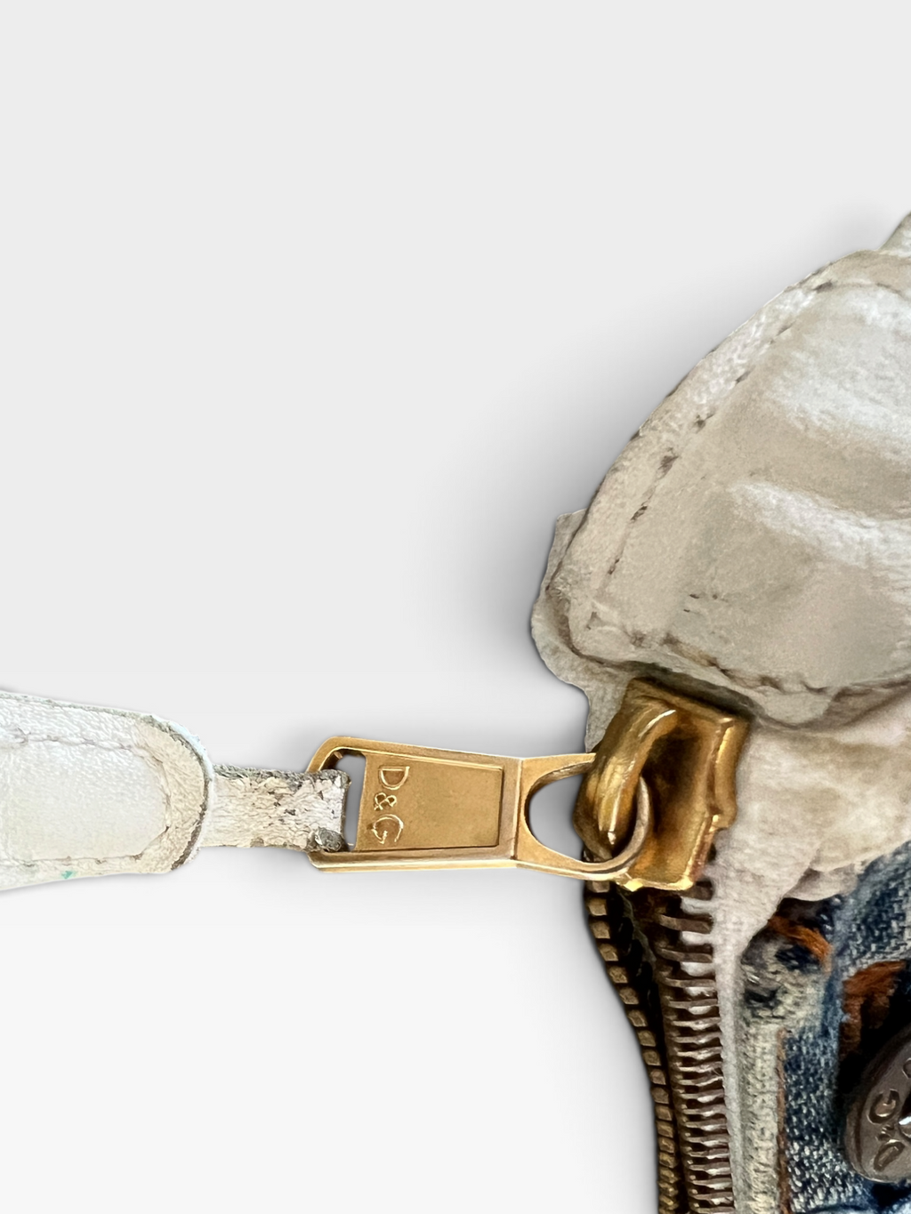 Dolce & Gabbana Y2K Distressed Denim & White Leather Shoulder Bag