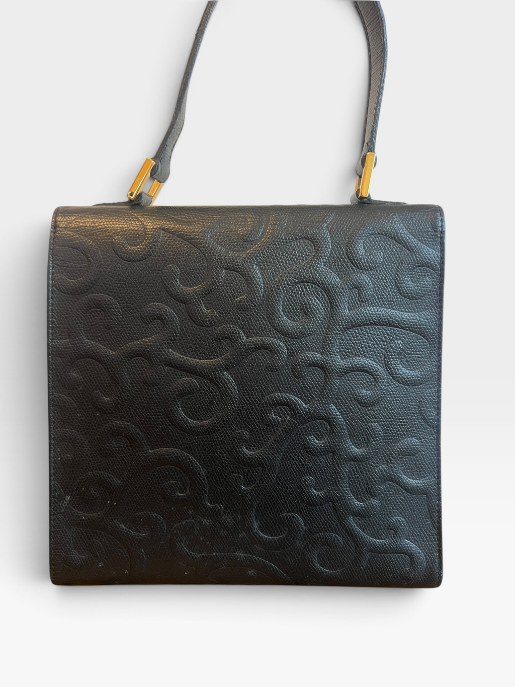 Vintage Yves Saint Laurent Embossed Leather Top Handle Bag – Black
