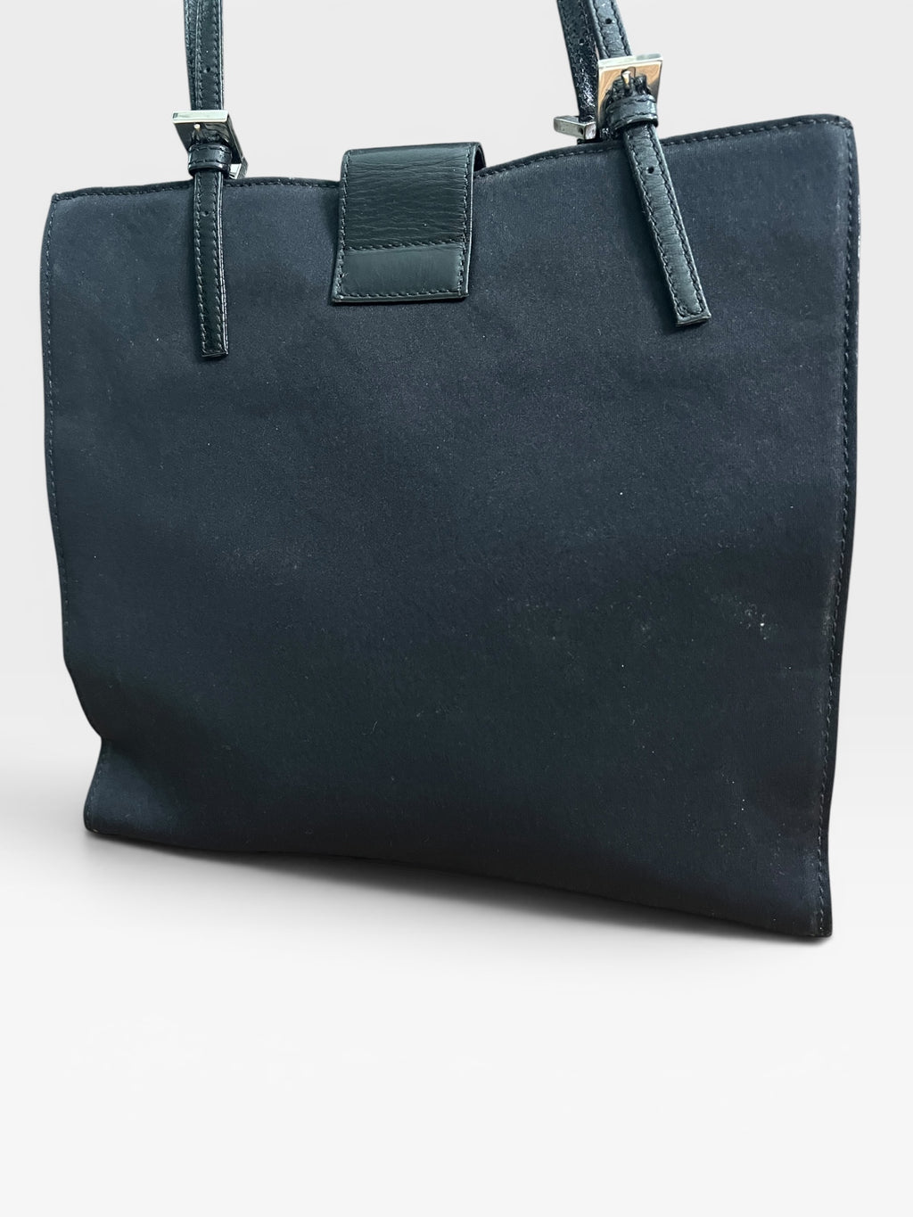 Vintage Fendi Black Nylon Zucca Buckle Tote