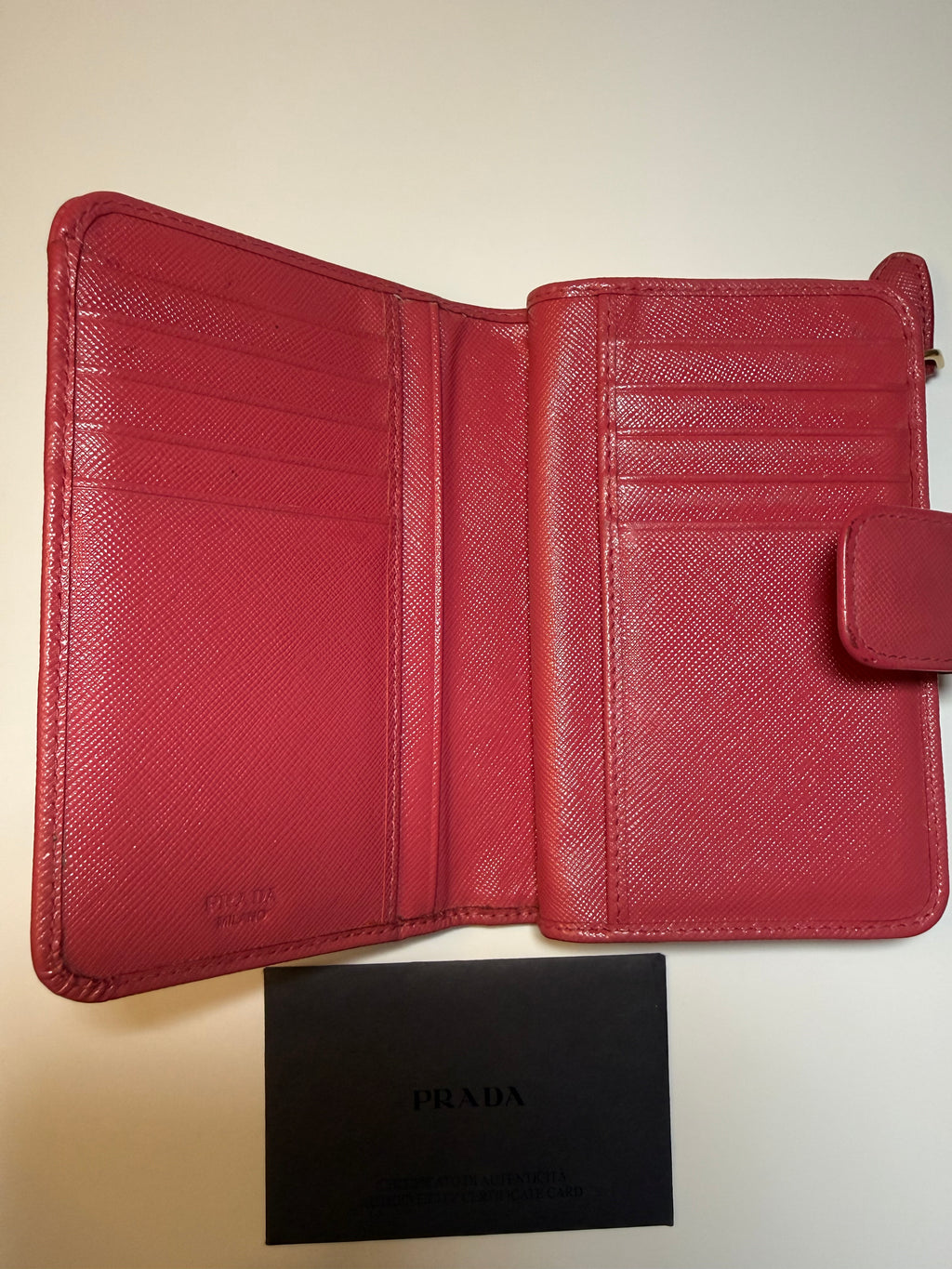 Prada Saffiano Metal Wallet in Peonia (Pink-Red)