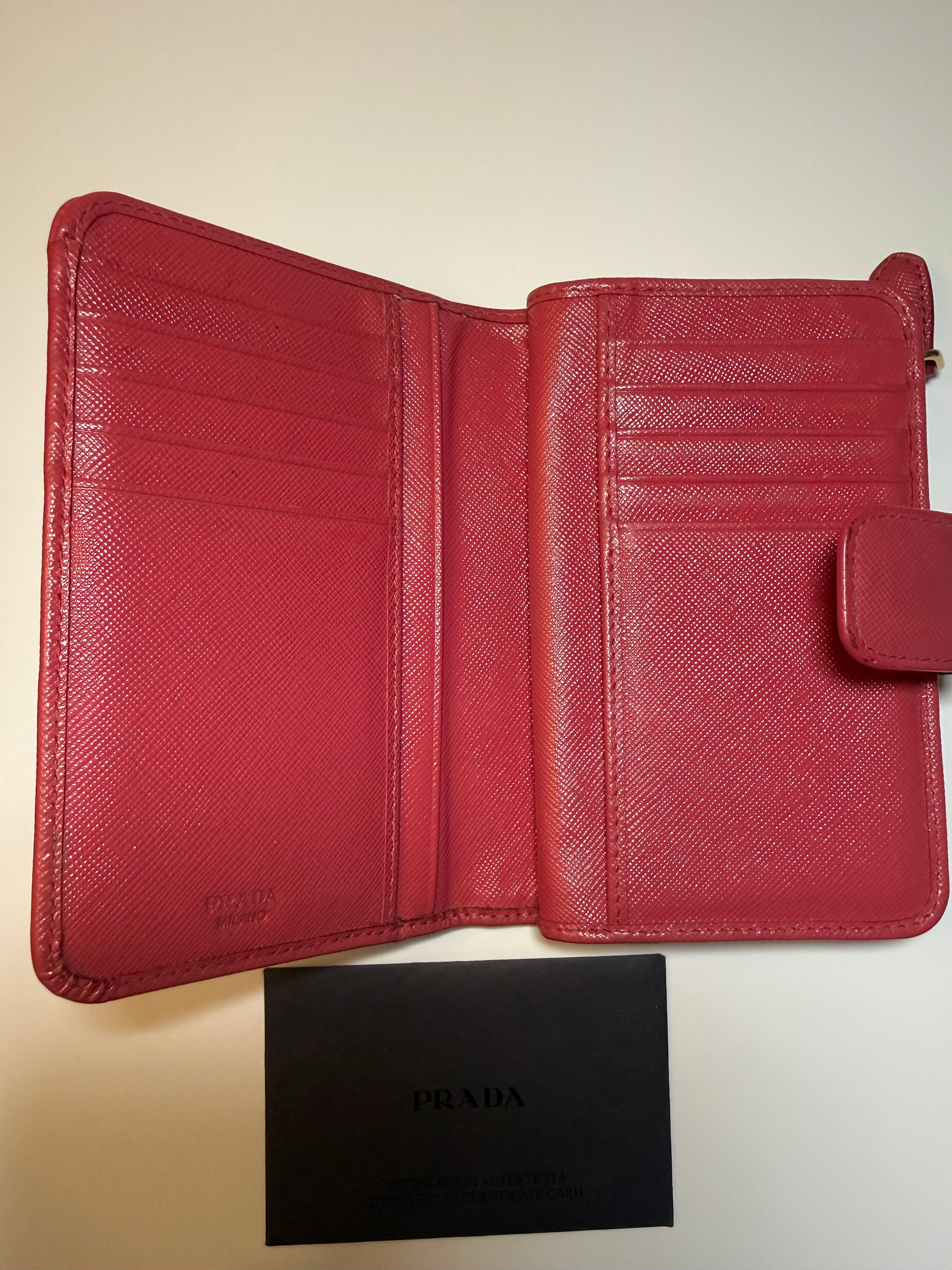 Prada Saffiano Metal Wallet in Peonia (Pink-Red)