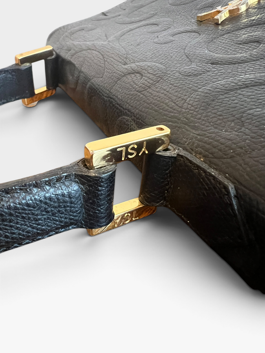 Vintage Yves Saint Laurent Embossed Leather Top Handle Bag – Black