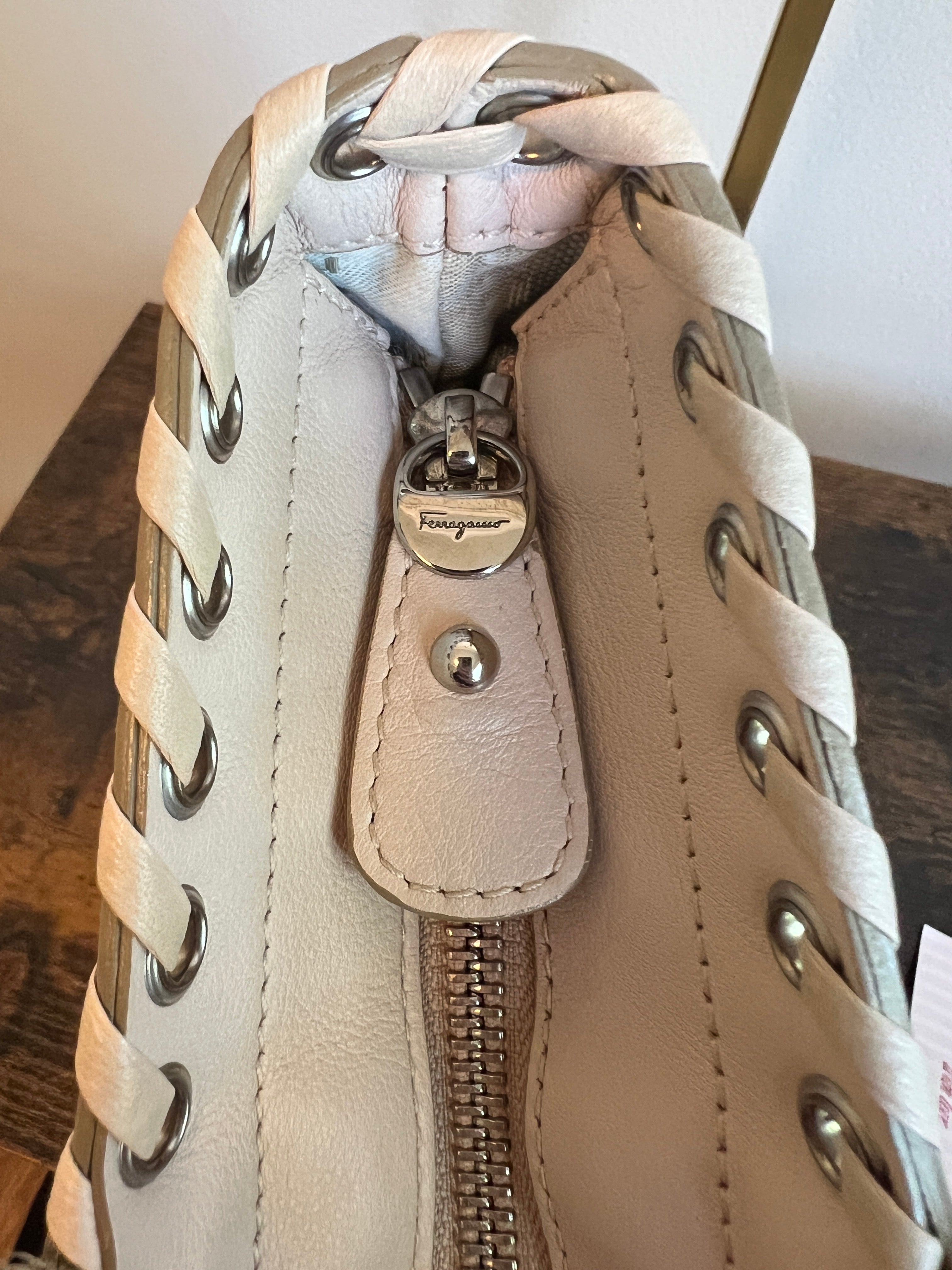 Salvatore Ferragamo Blush Gancini Studded Leather Tote Bag