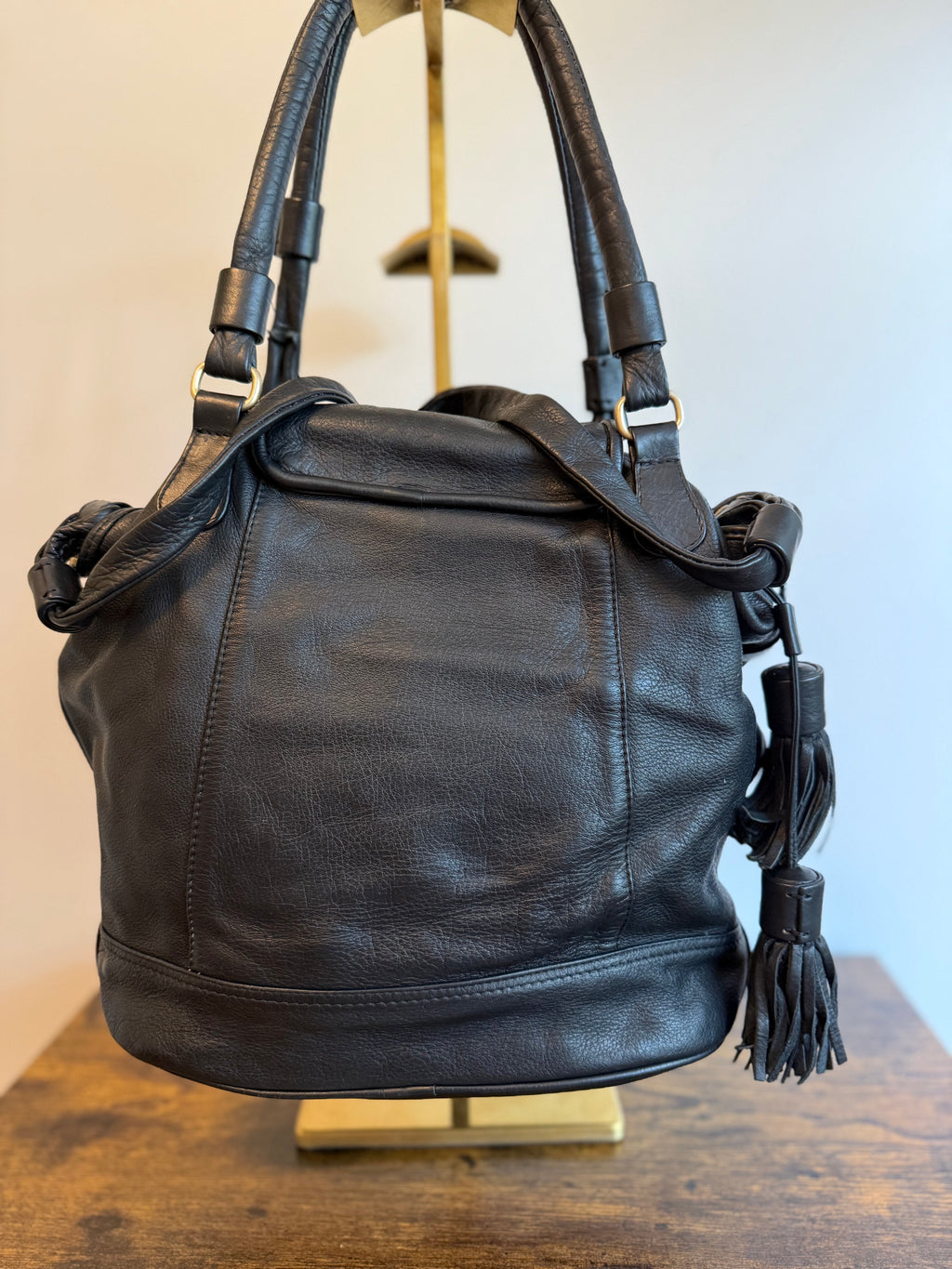 See by Chloé black pebbled leather Bucket/Satchel bag