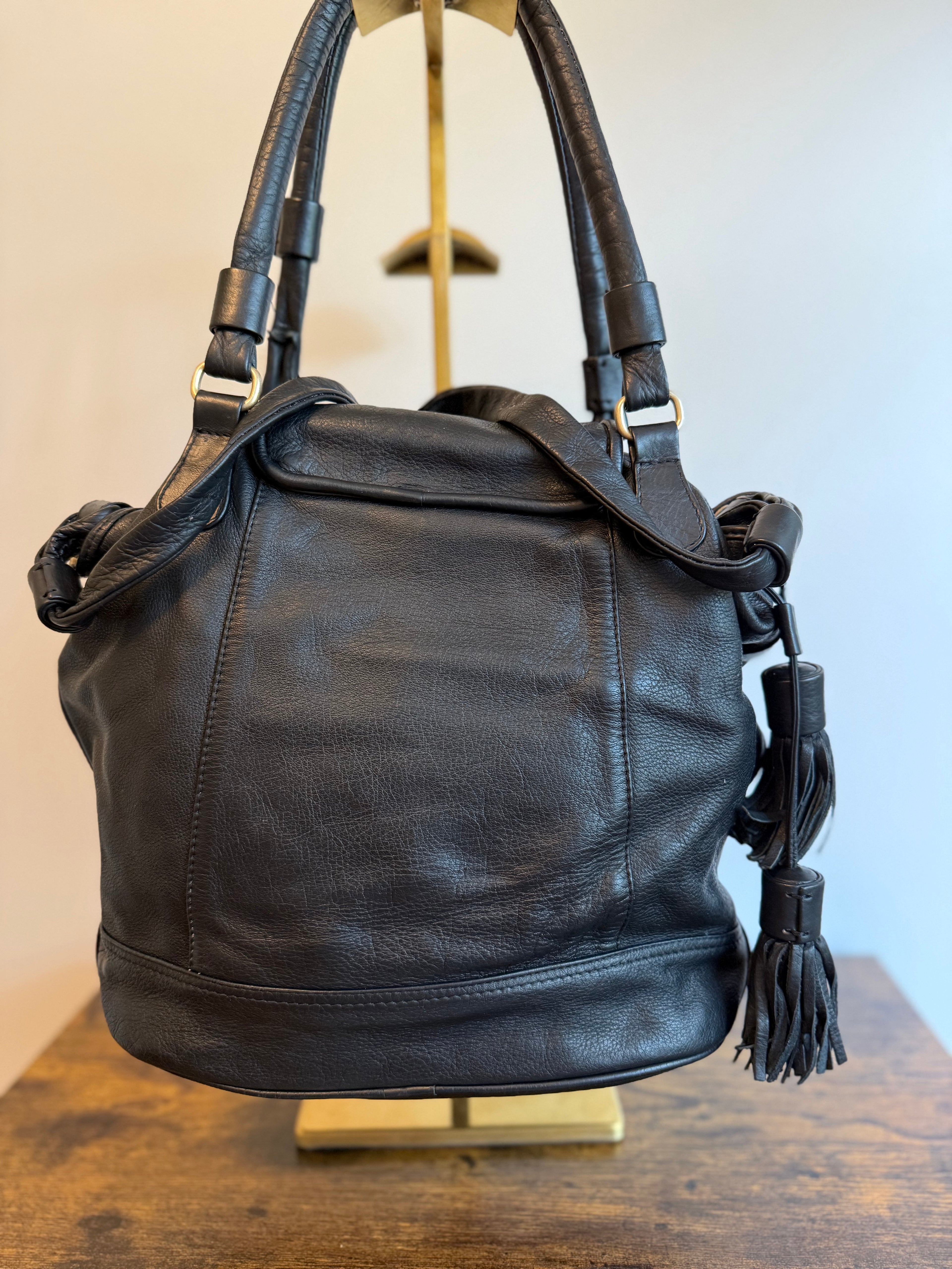 See by Chloé black pebbled leather Bucket/Satchel bag