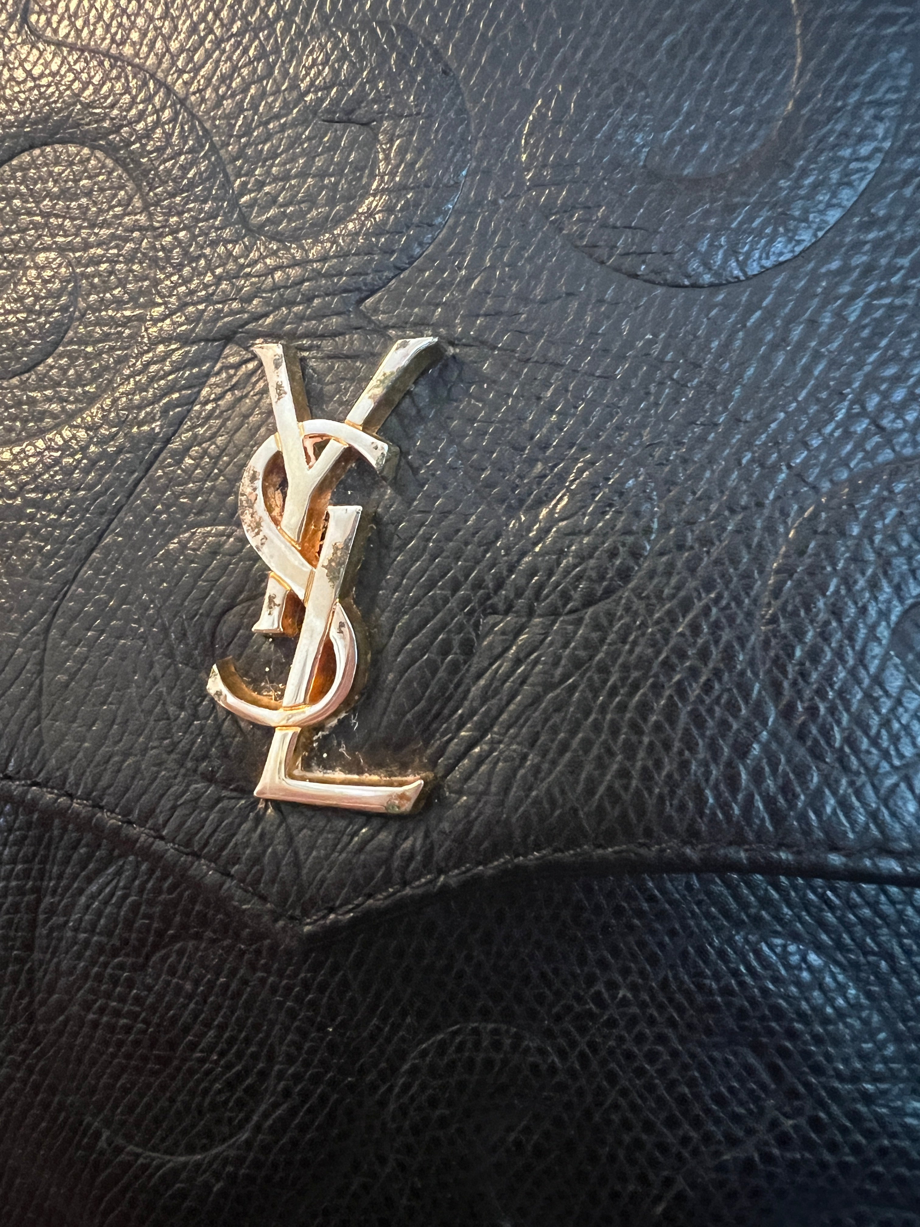 Vintage Yves Saint Laurent Embossed Leather Top Handle Bag – Black