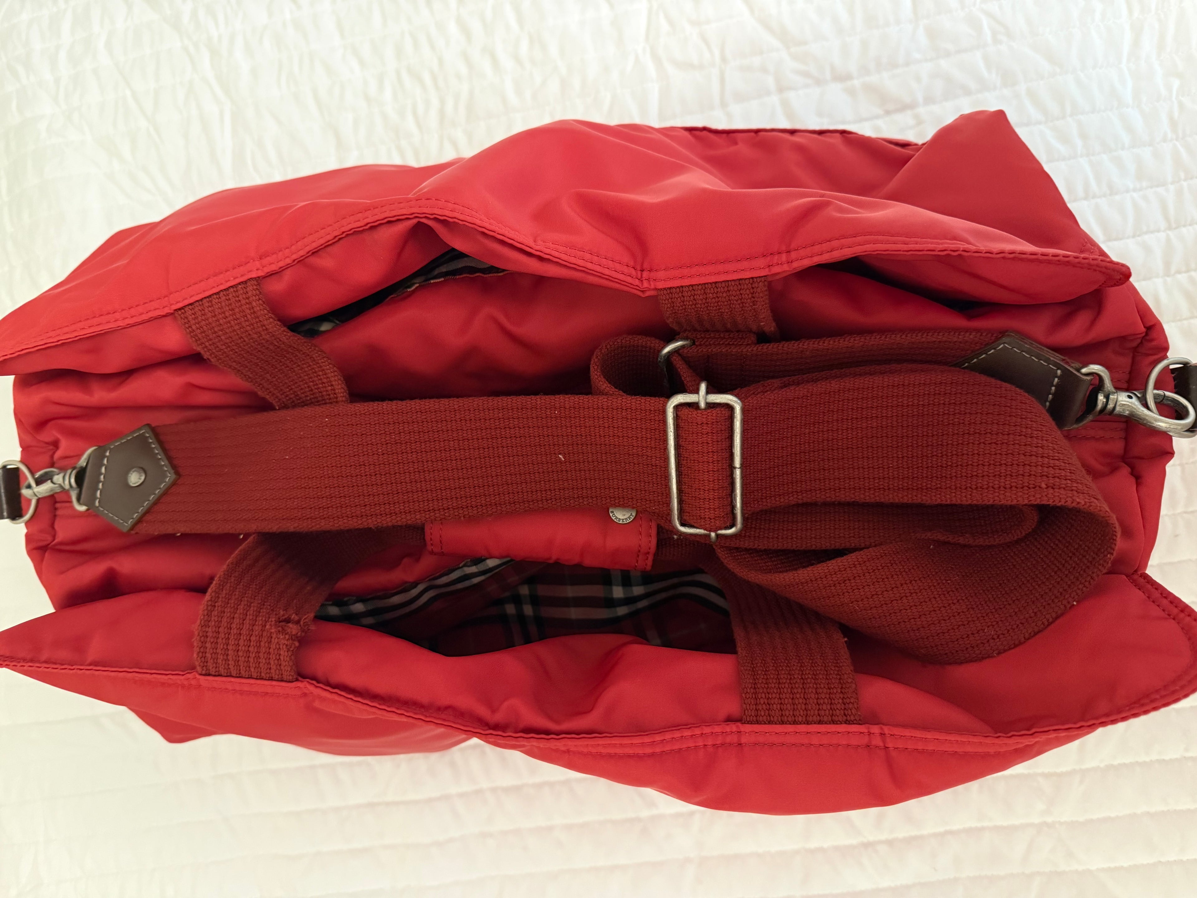 Burberry Blue Label red nylon 2-way Duffle Bag