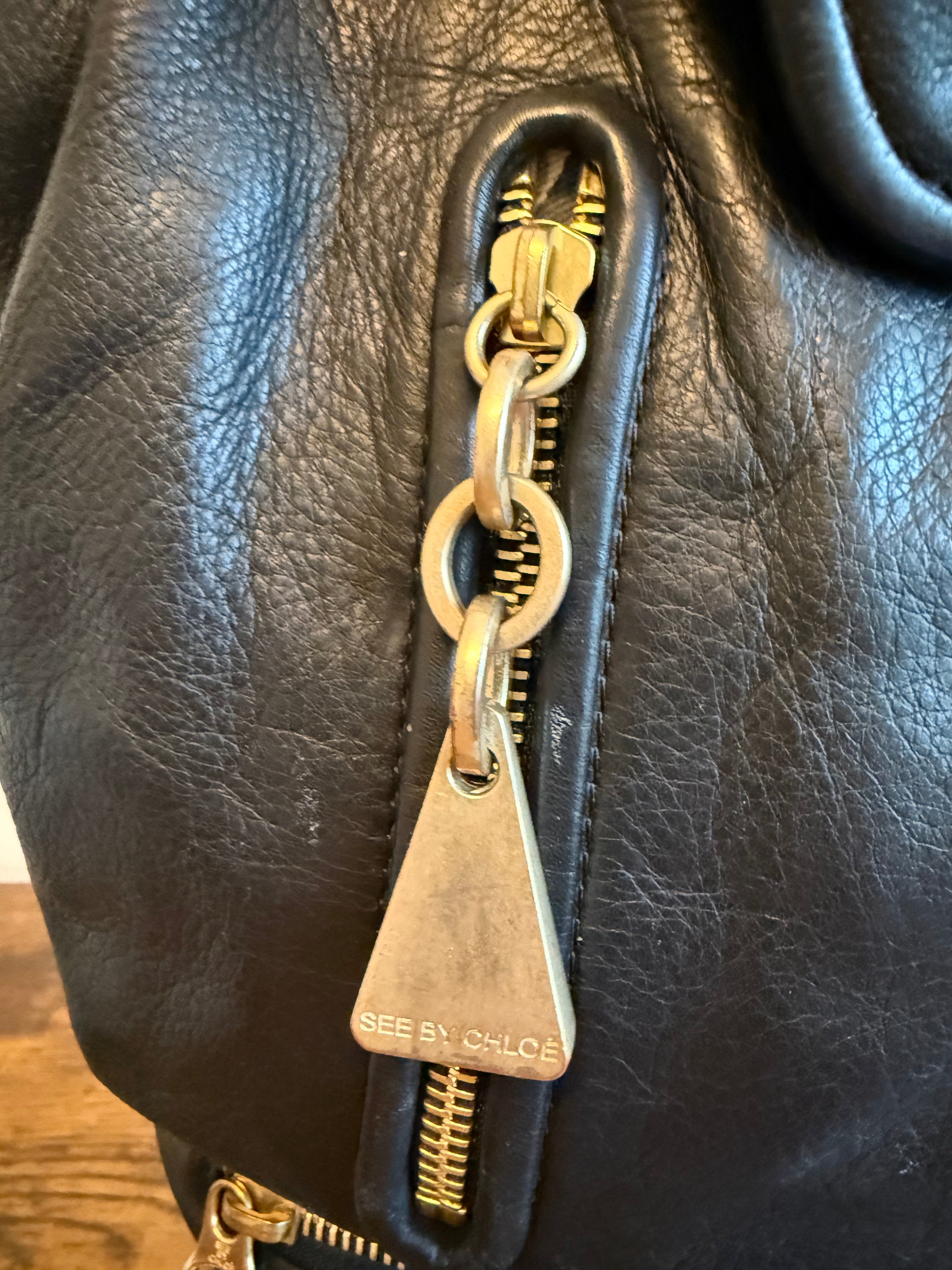 See by Chloé black pebbled leather Bucket/Satchel bag