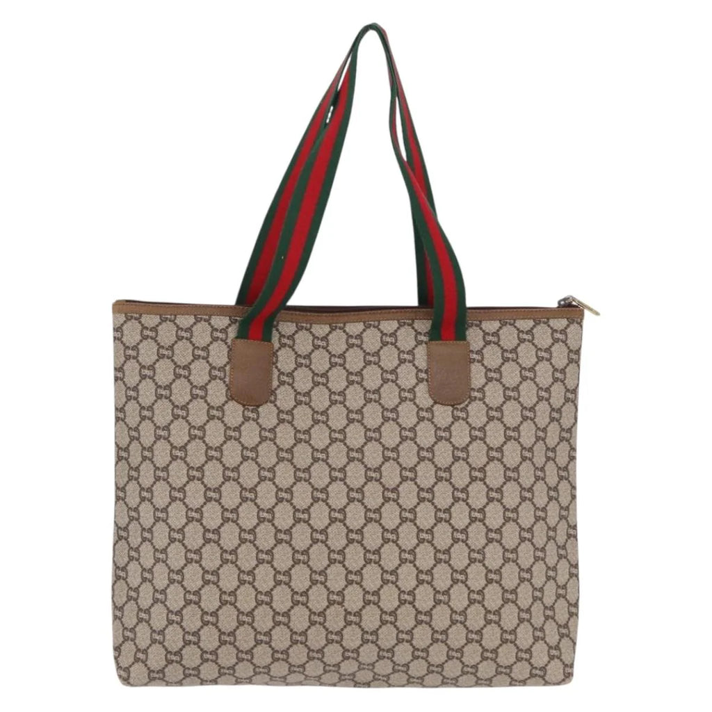 Gucci GG Plus Canvas Tote — Web Handles, Gold Hardware