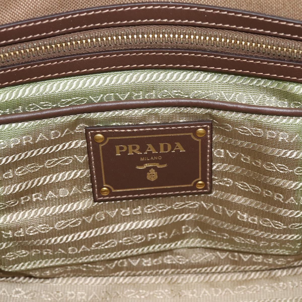 Prada Canapa Jacquard Logo Tote — Khaki Canvas, Brown Leather Trim